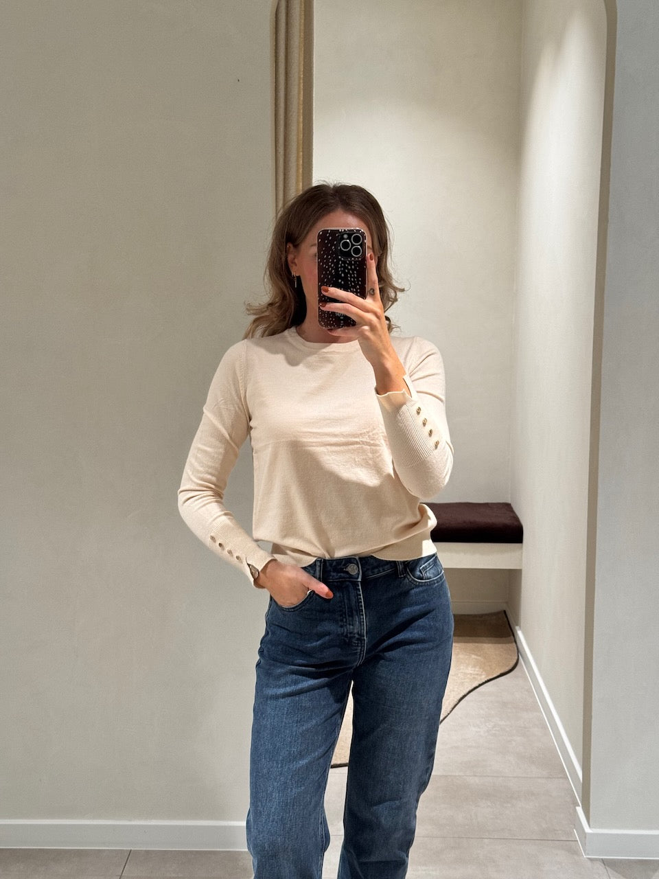 Farah pulletje met detail lichtbeige
