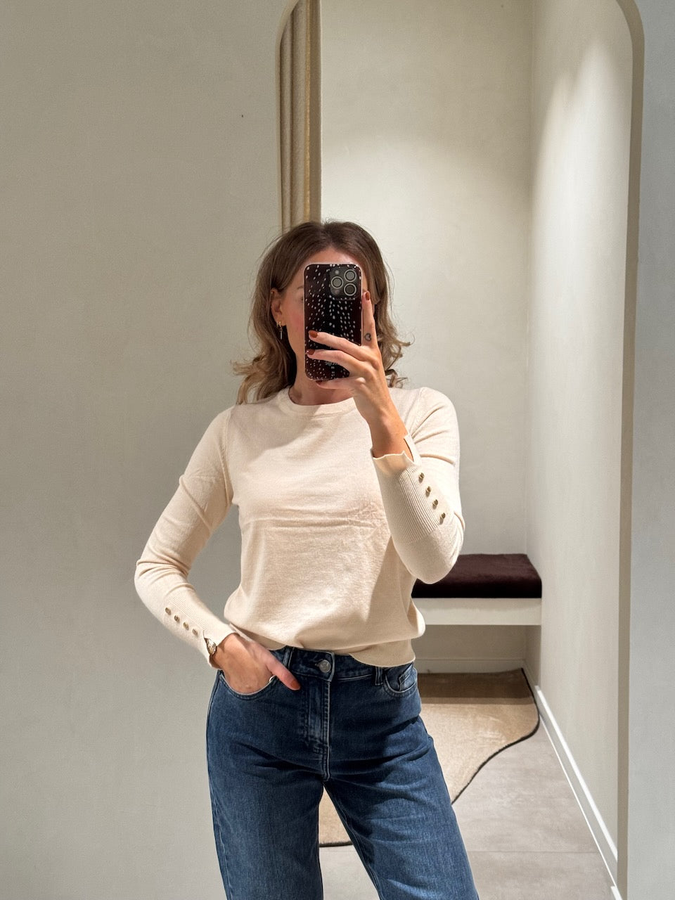 Farah pulletje met detail lichtbeige