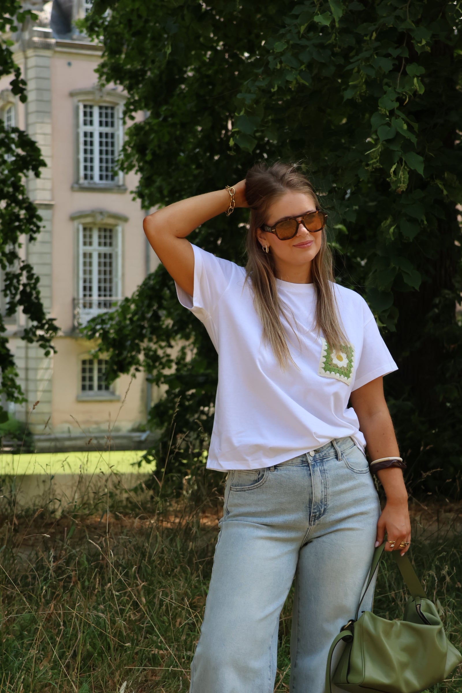 Juna T-shirt wit met borstzakje