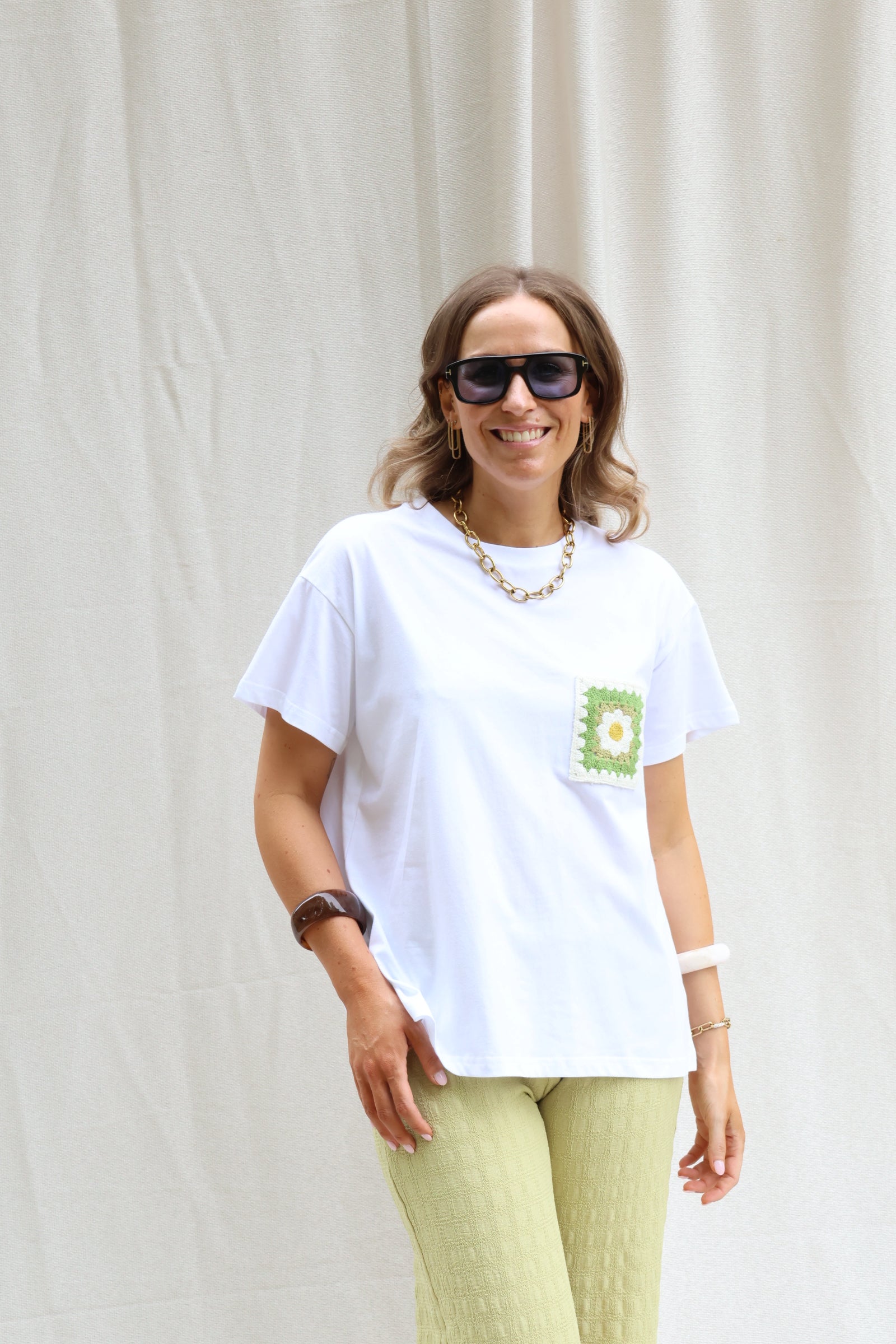 Juna T-shirt wit met borstzakje
