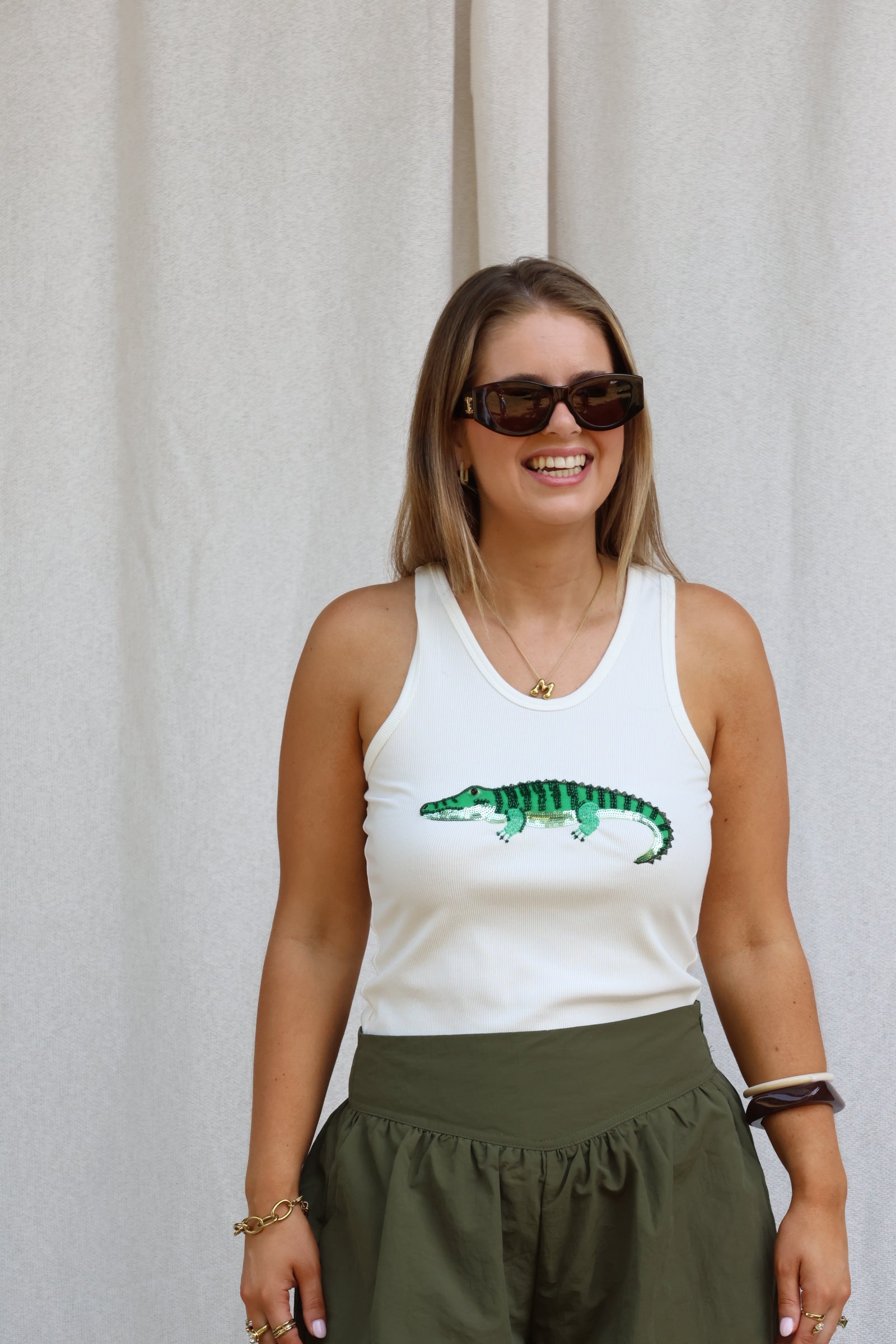 Tank top wit met krokodil