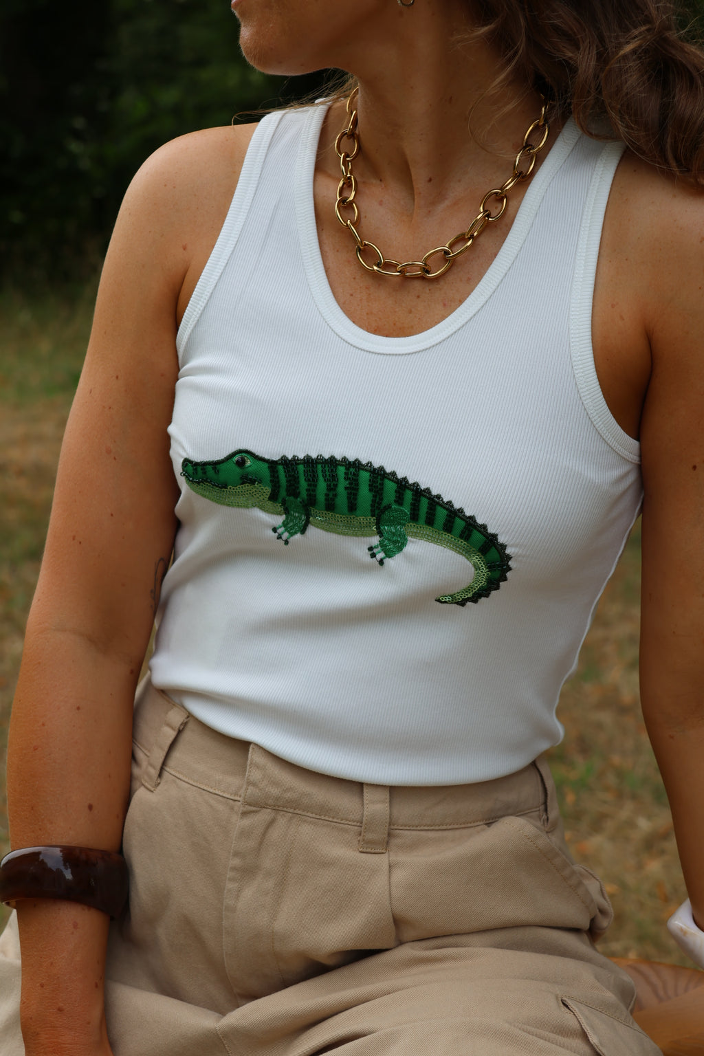 Tank top wit met krokodil