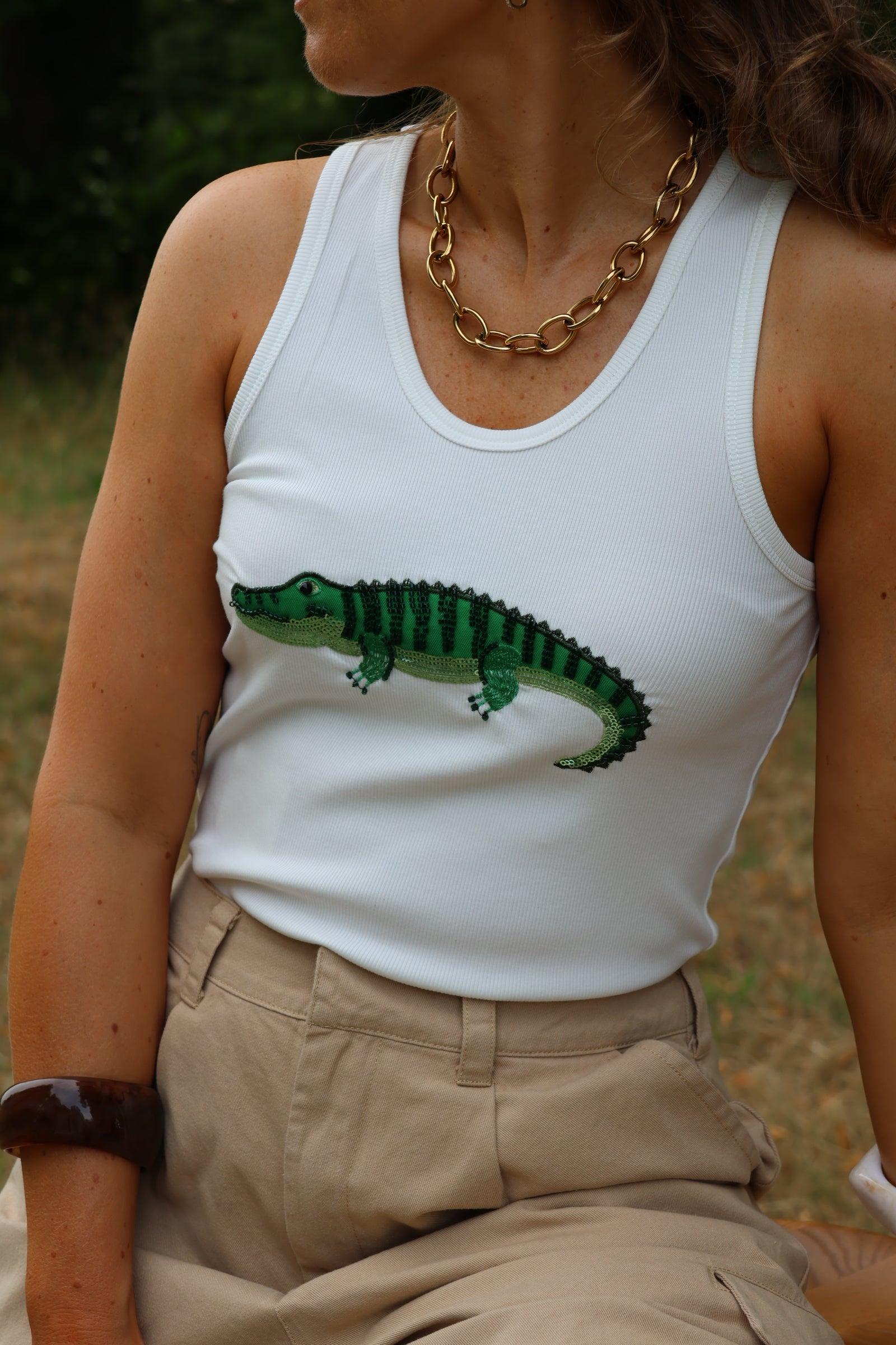 Tank top wit met krokodil