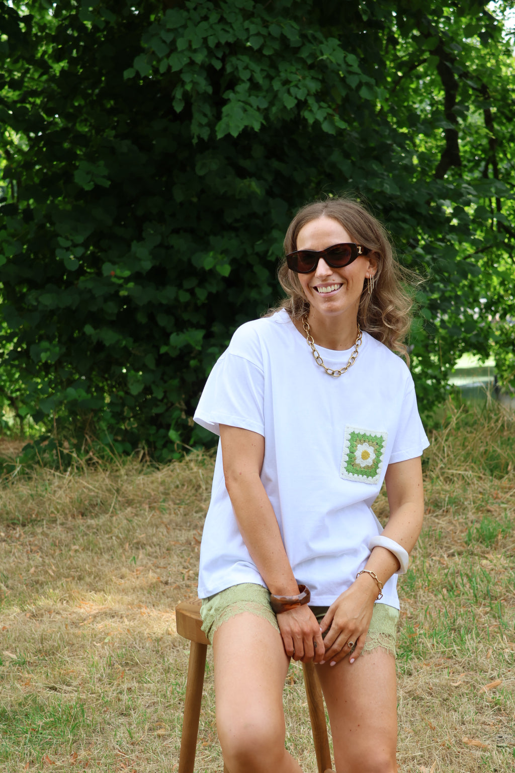 Juna T-shirt wit met borstzakje