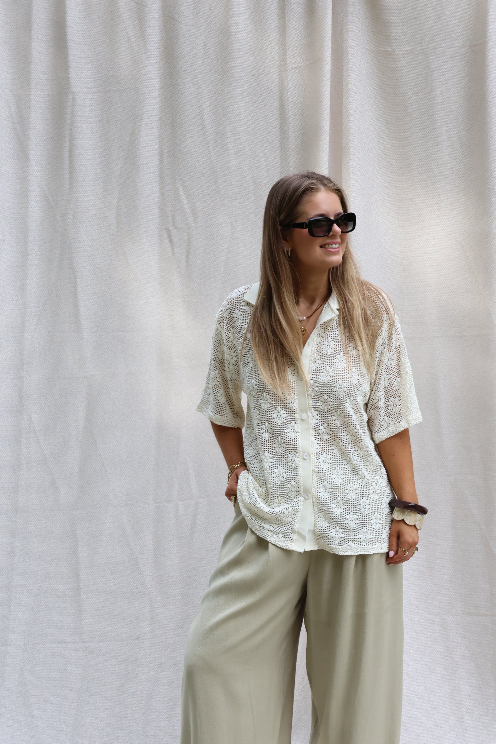 Cilou broderie hemd beige