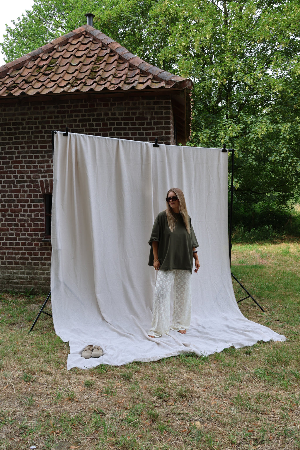 Cilou broderie pantalon beige