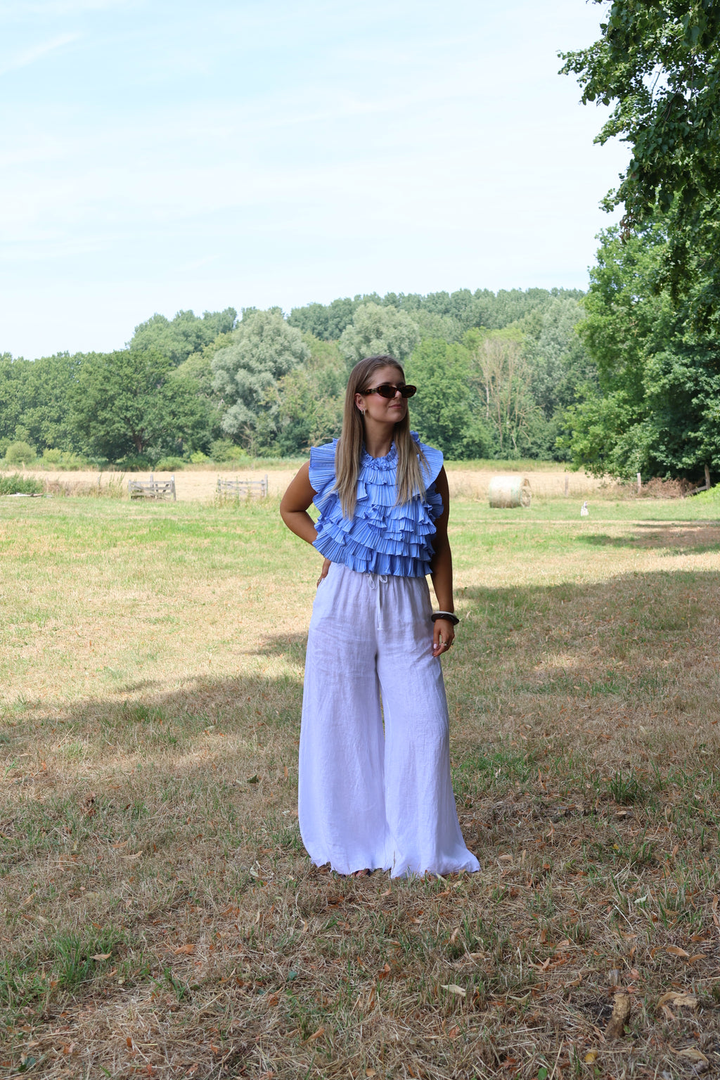 Félice wijde linnen pantalon wit