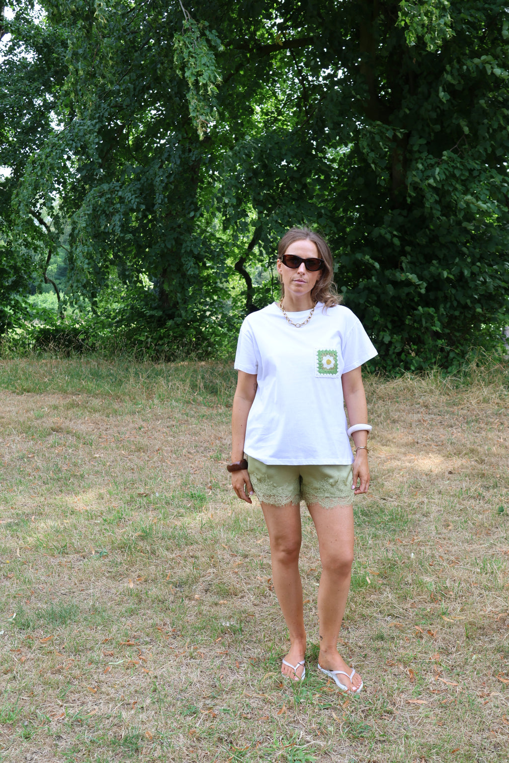 Juna T-shirt wit met borstzakje