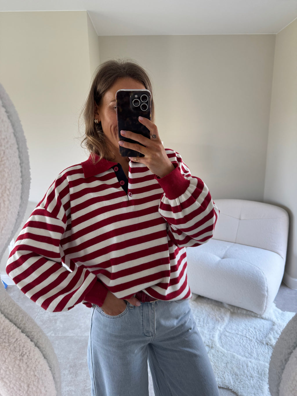 Angèle striped polo red