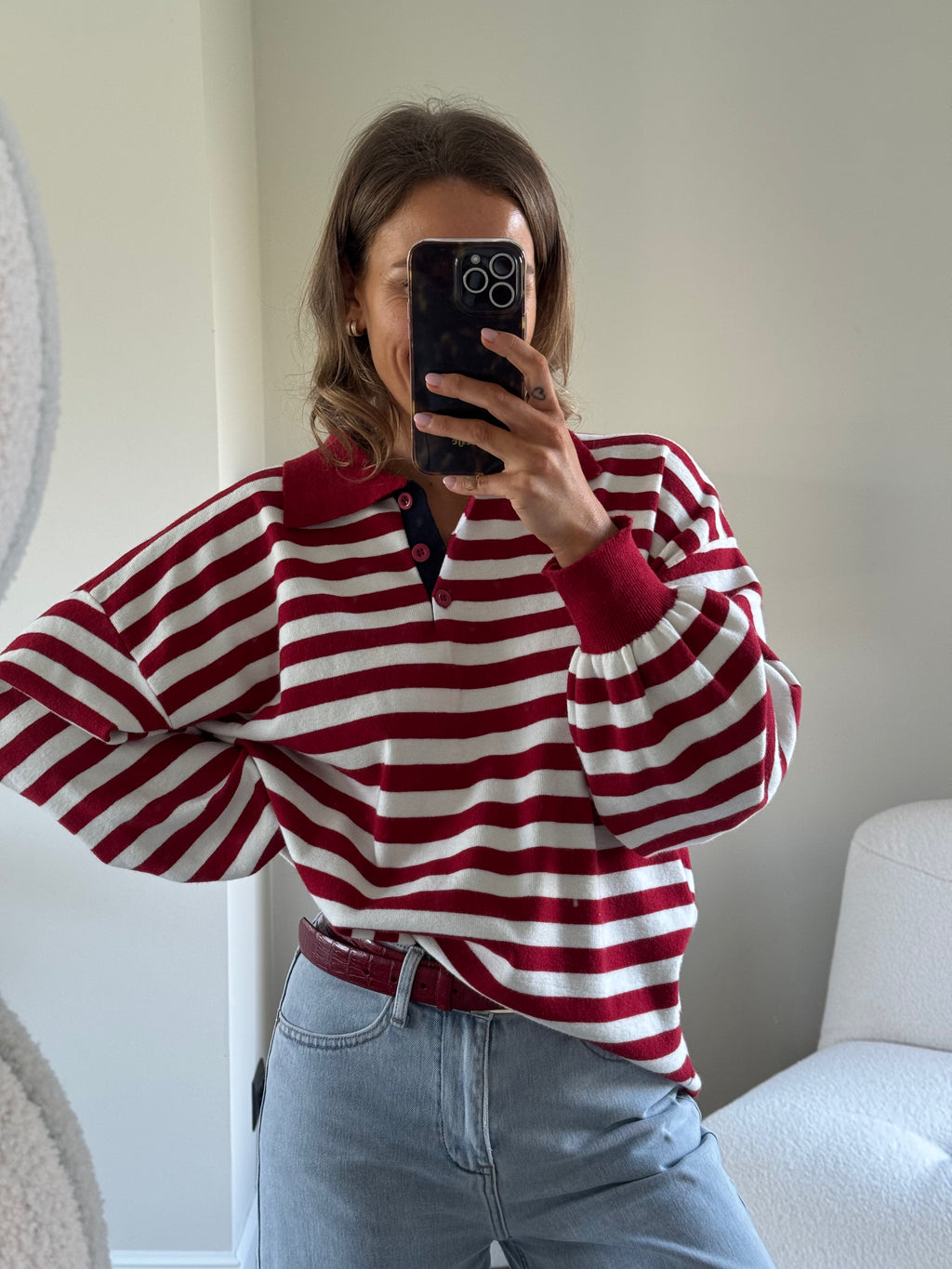 Angèle striped polo red