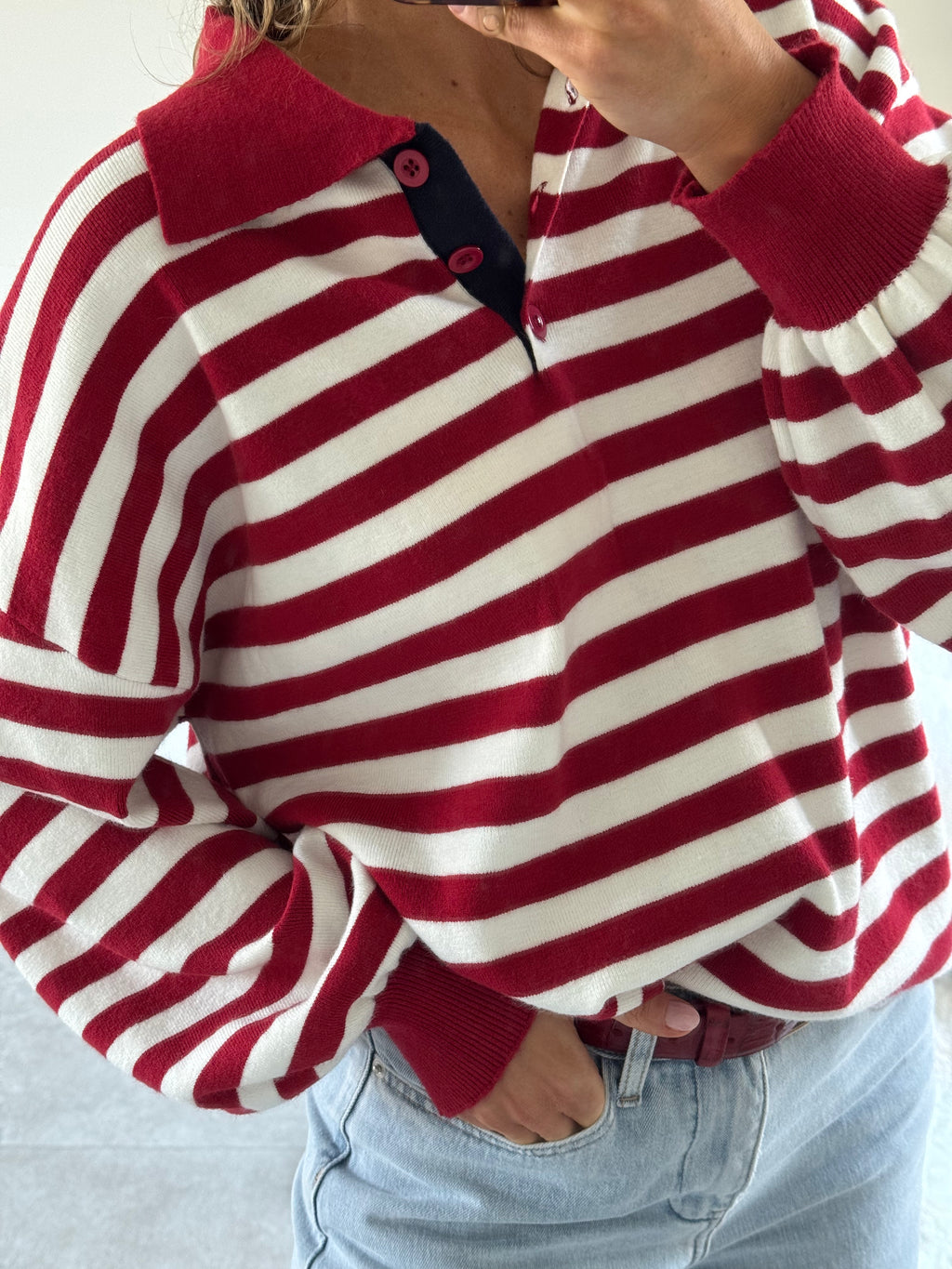 Angèle striped polo red