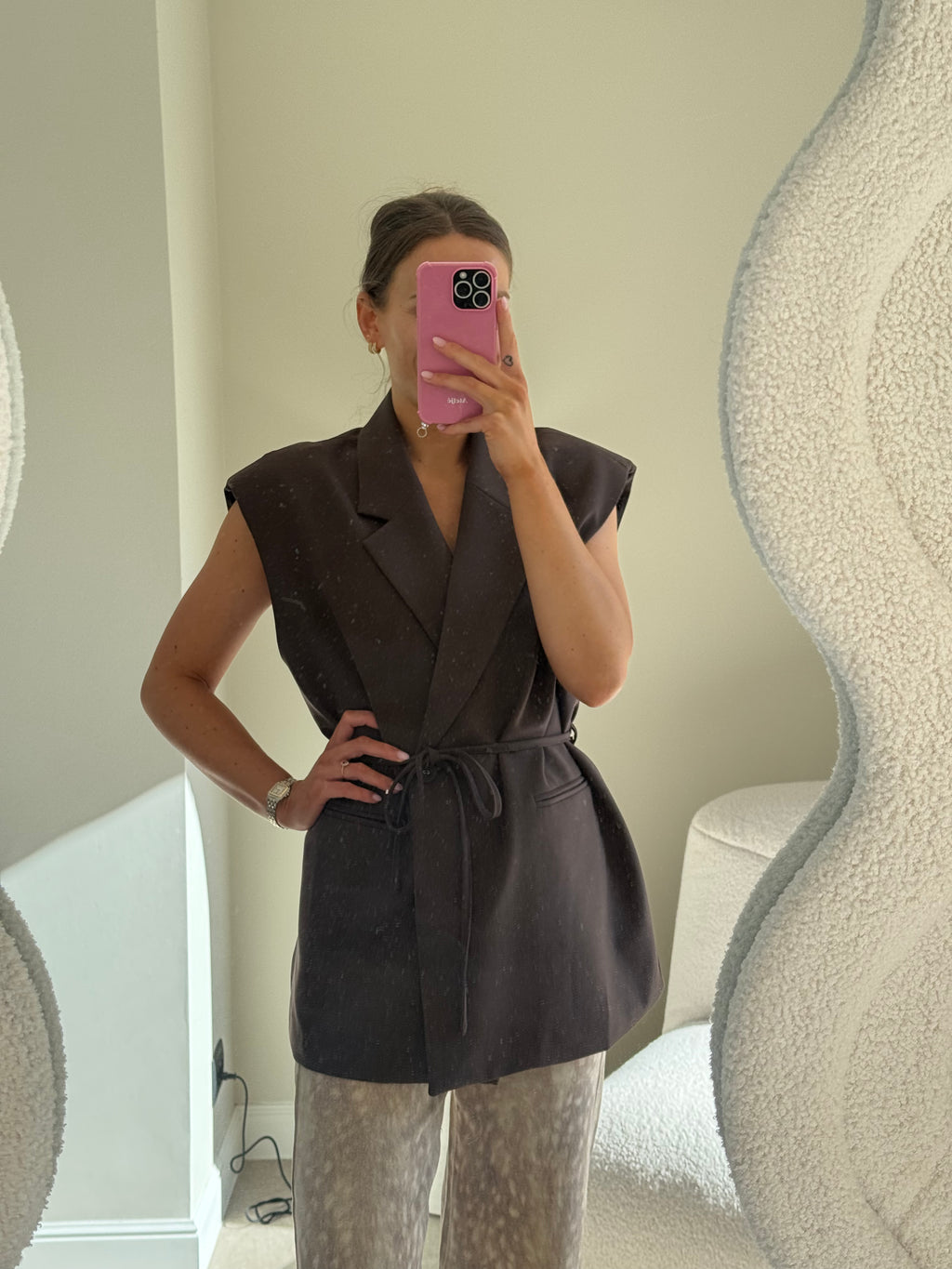 Vienna mouwloze blazer bruin