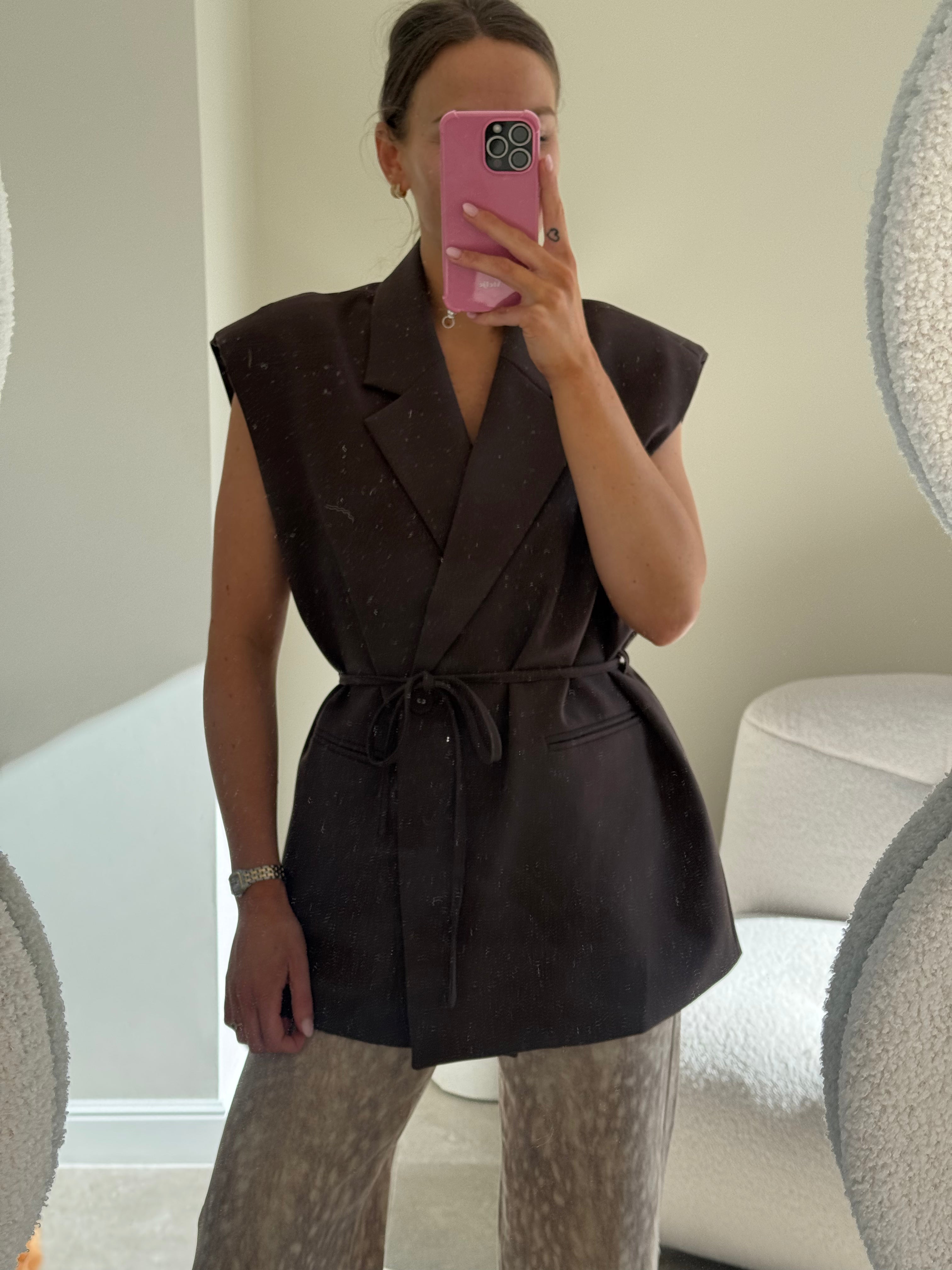 Vienna mouwloze blazer bruin