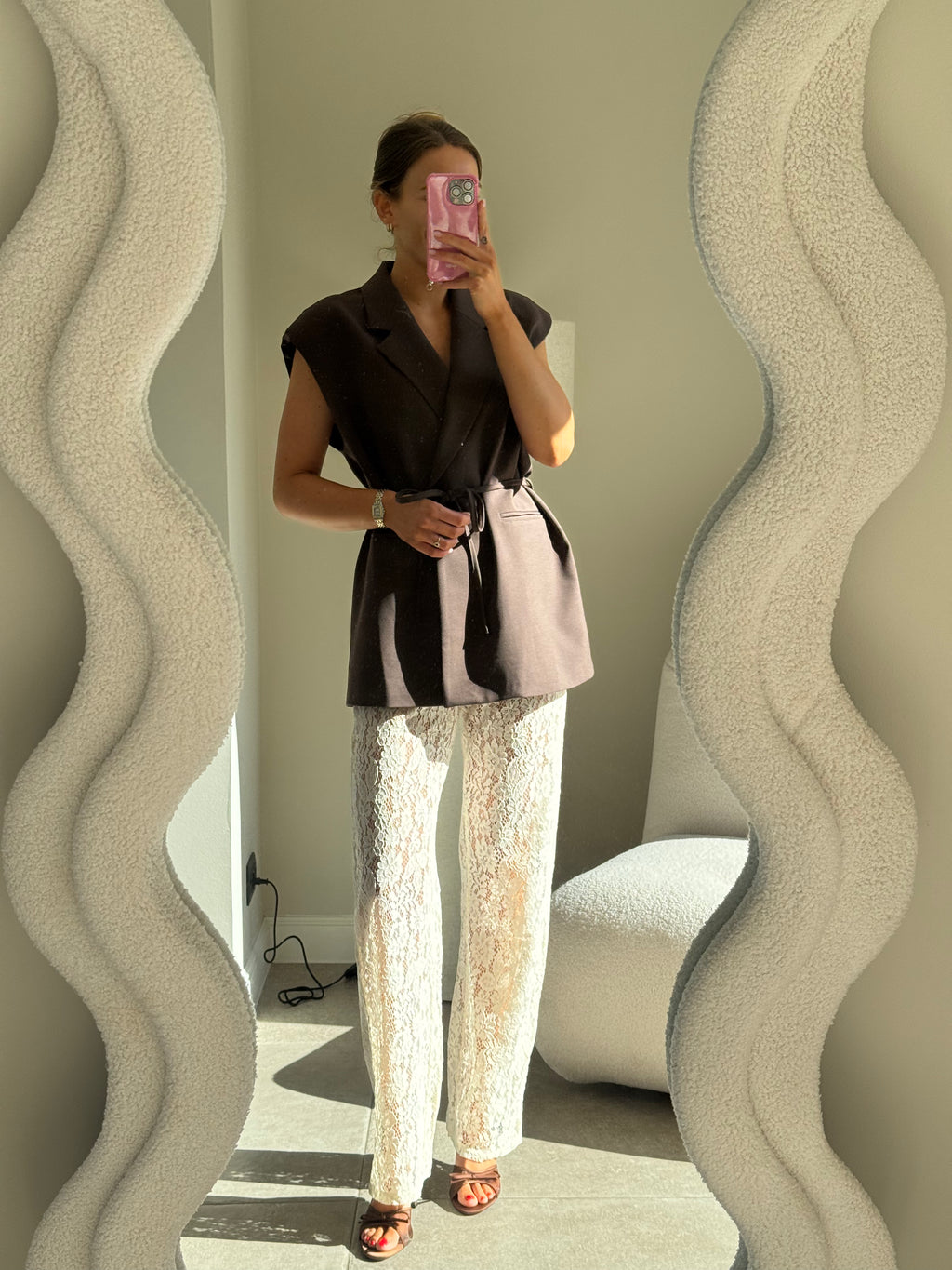 Vienna mouwloze blazer bruin