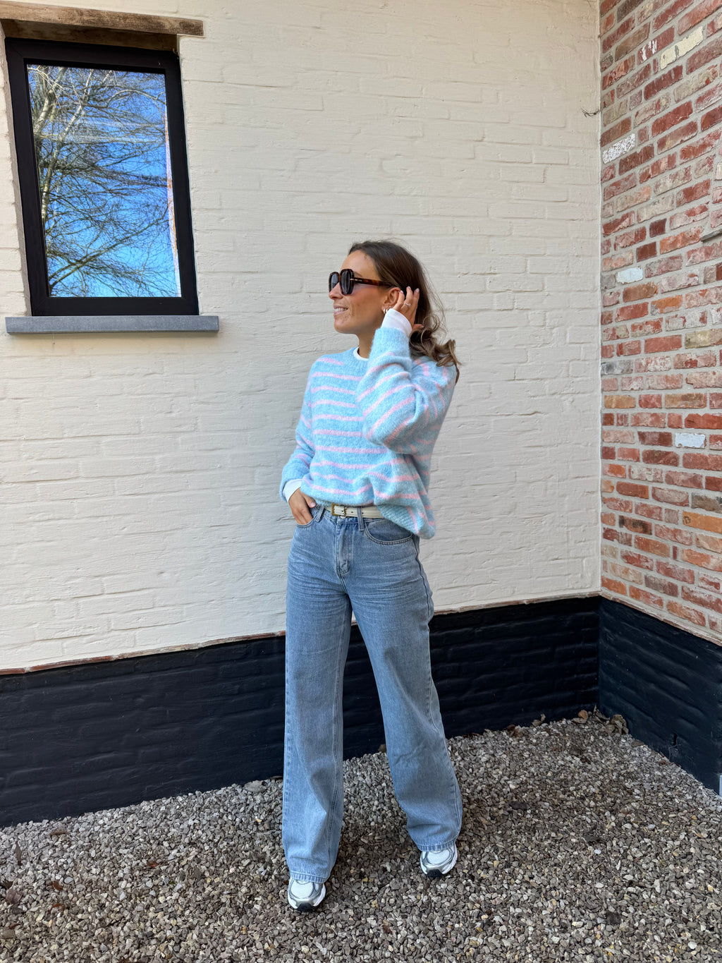 Alfie striped knit blauw/roze