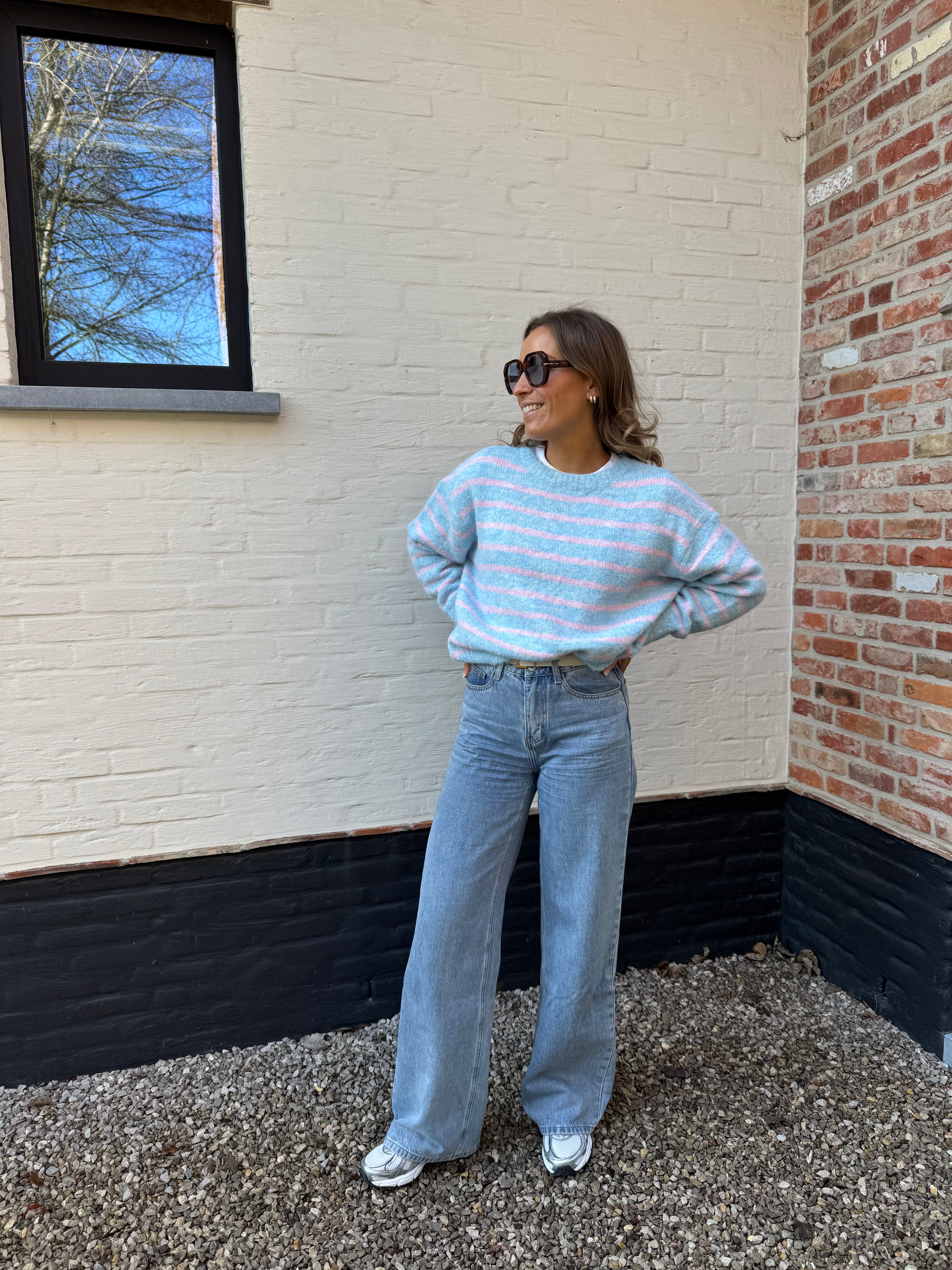 Alfie striped knit blauw/roze