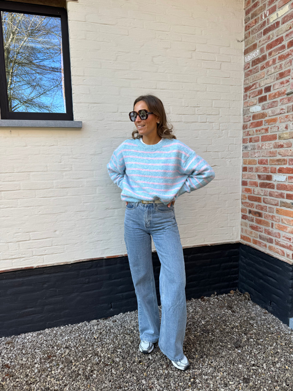 Alfie striped knit blauw/roze