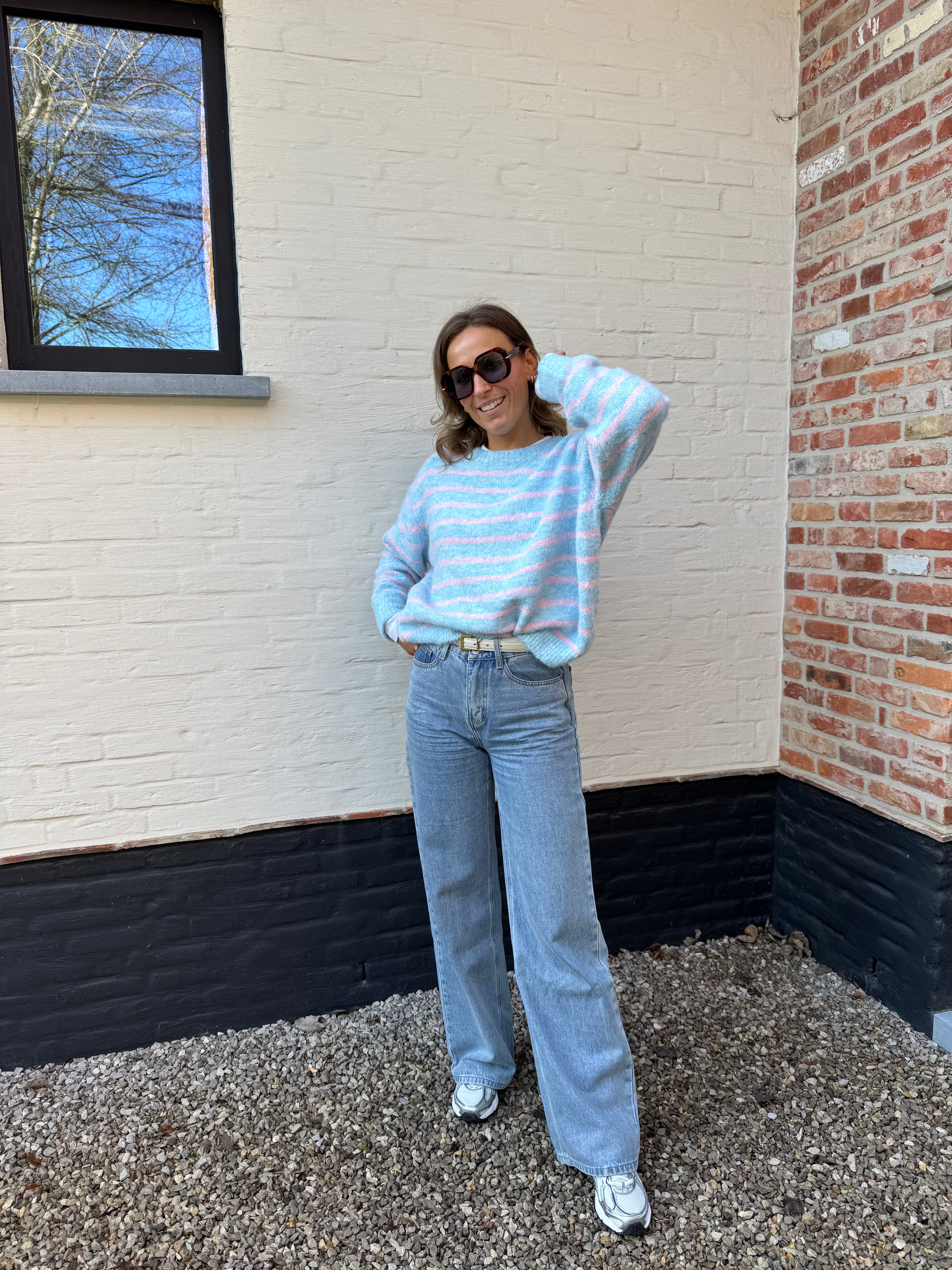 Alfie striped knit blauw/roze