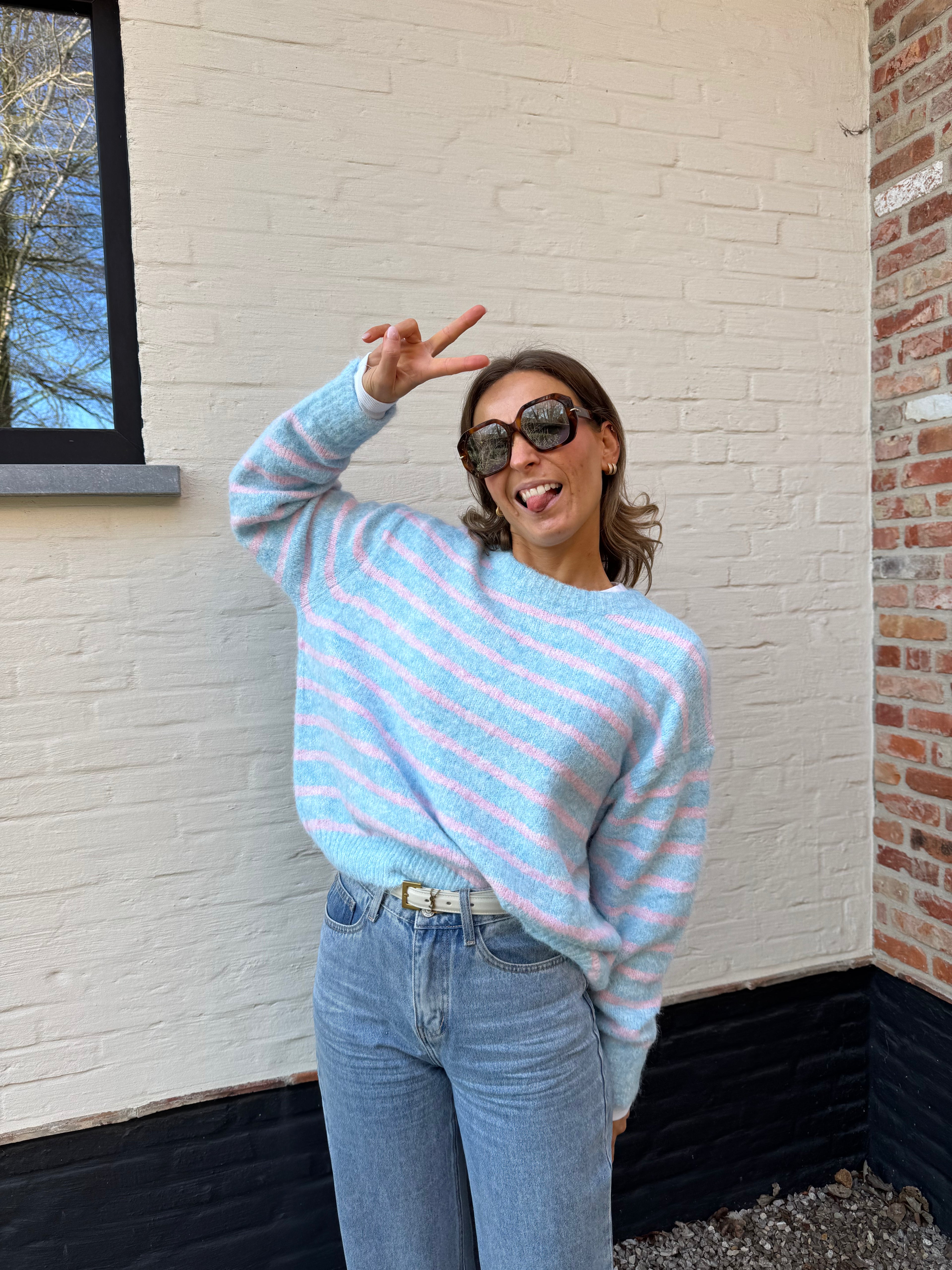 Alfie striped knit blauw/roze