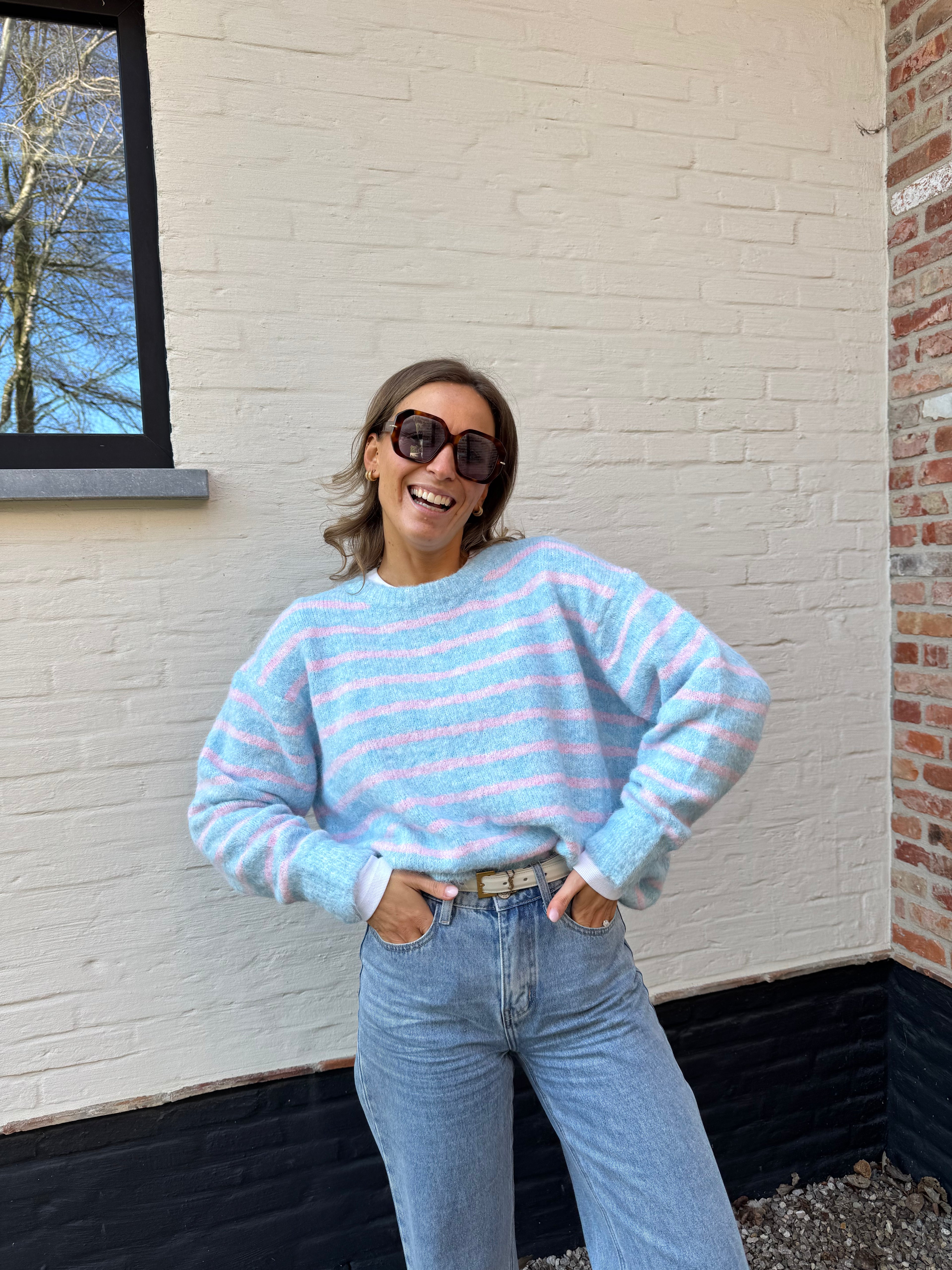 Alfie striped knit blauw/roze