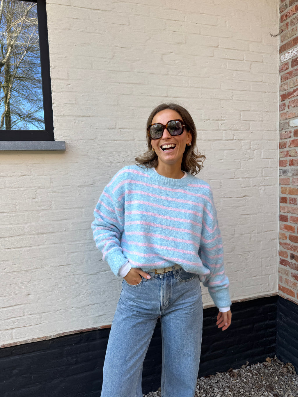 Alfie striped knit blauw/roze