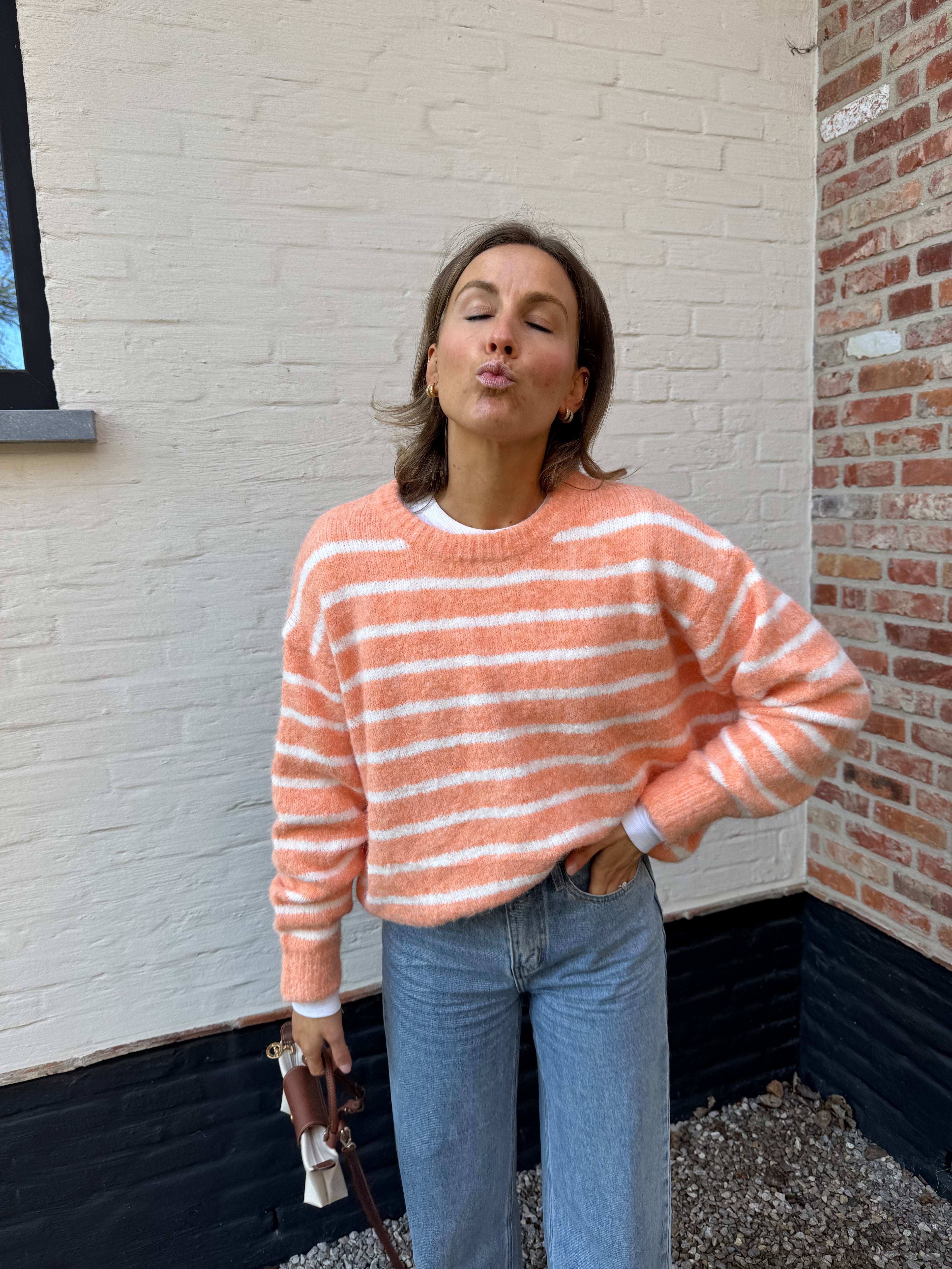 Alfie striped knit oranje/wit