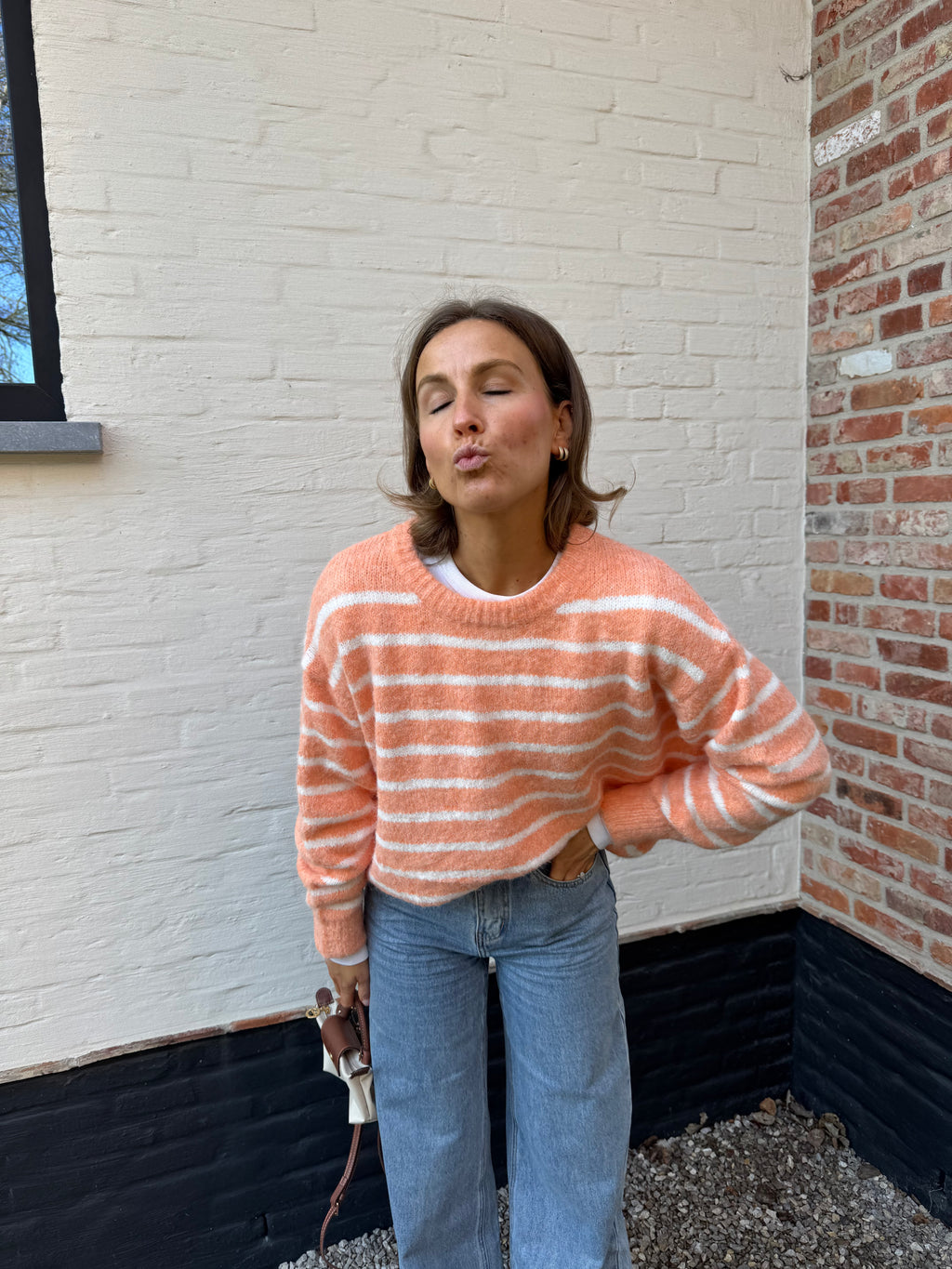 Alfie striped knit oranje/wit