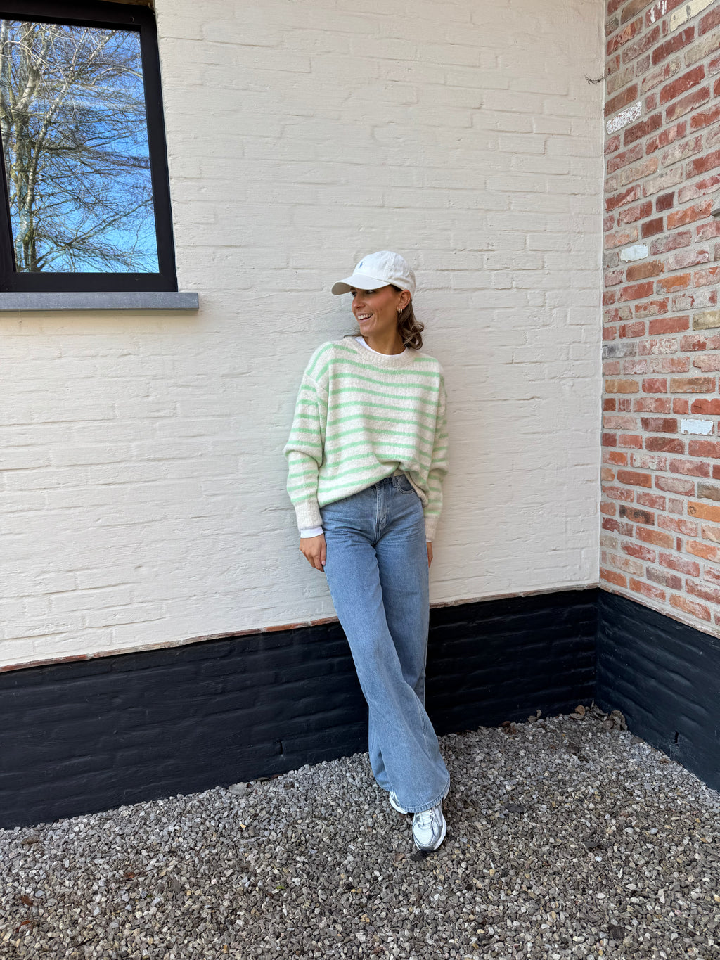 Alfie striped knit crème/groen