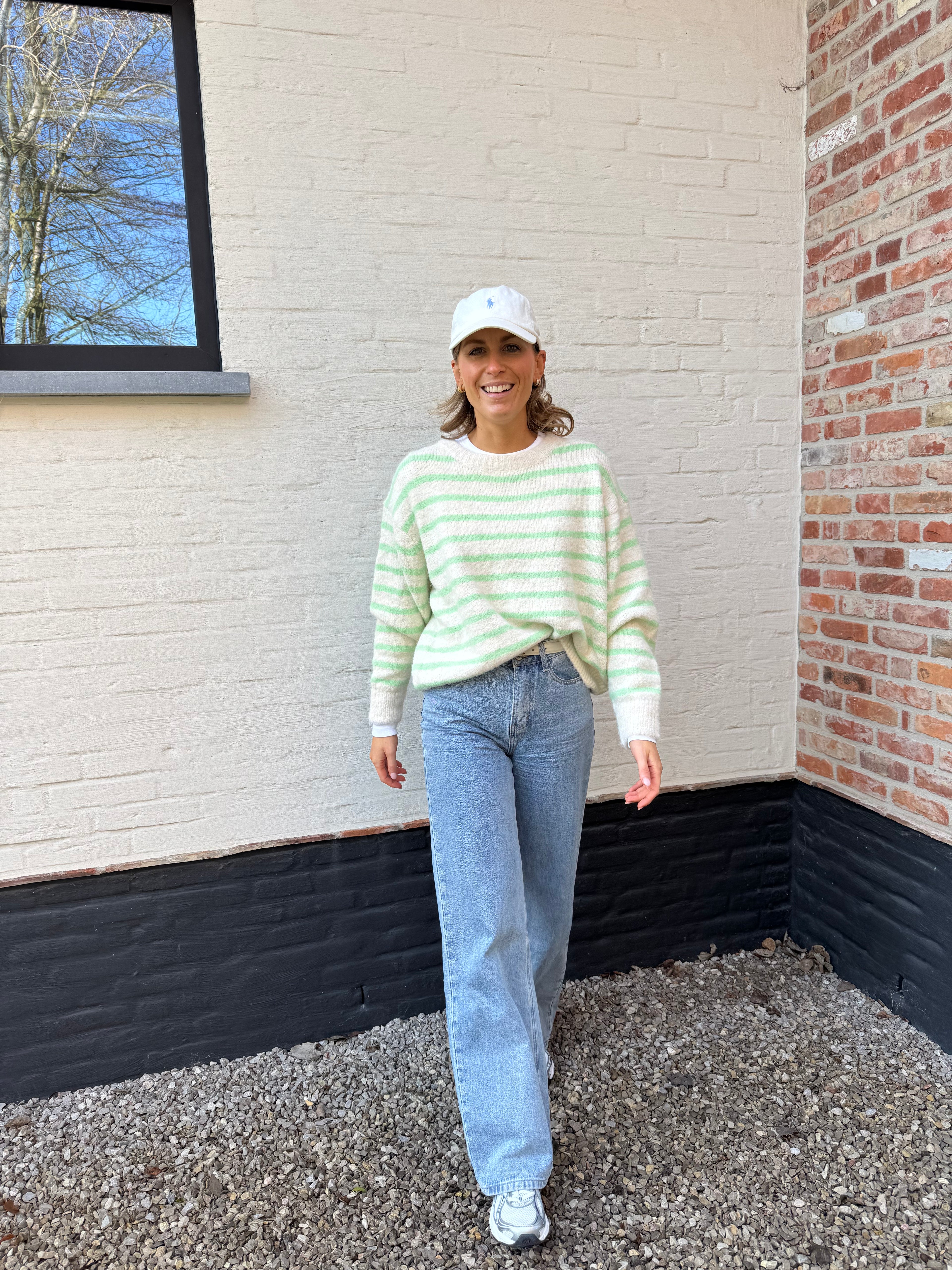 Alfie striped knit crème/groen