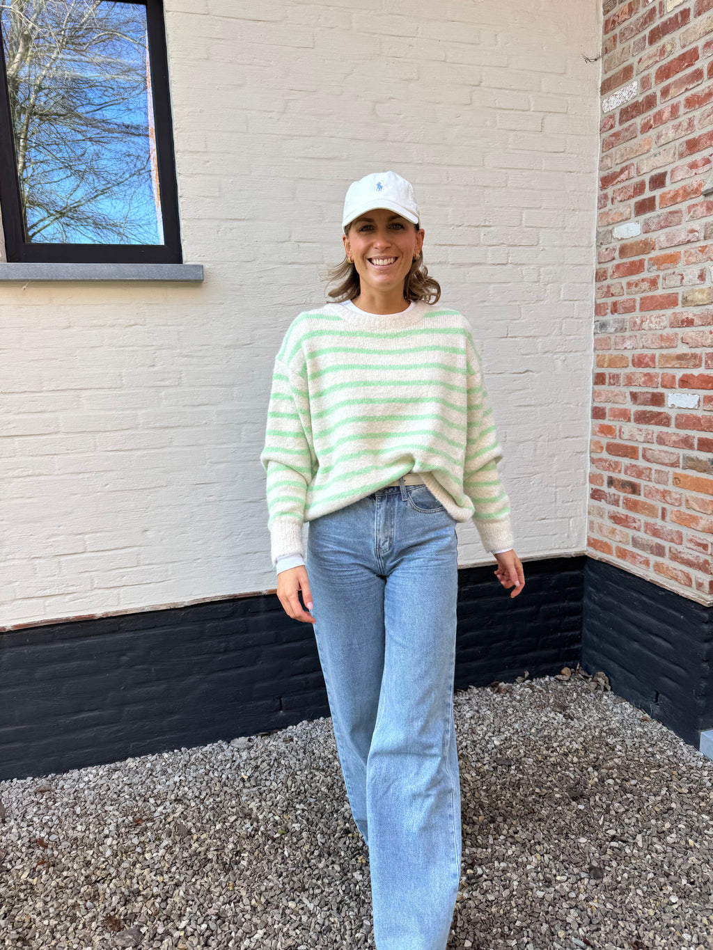 Alfie striped knit crème/groen