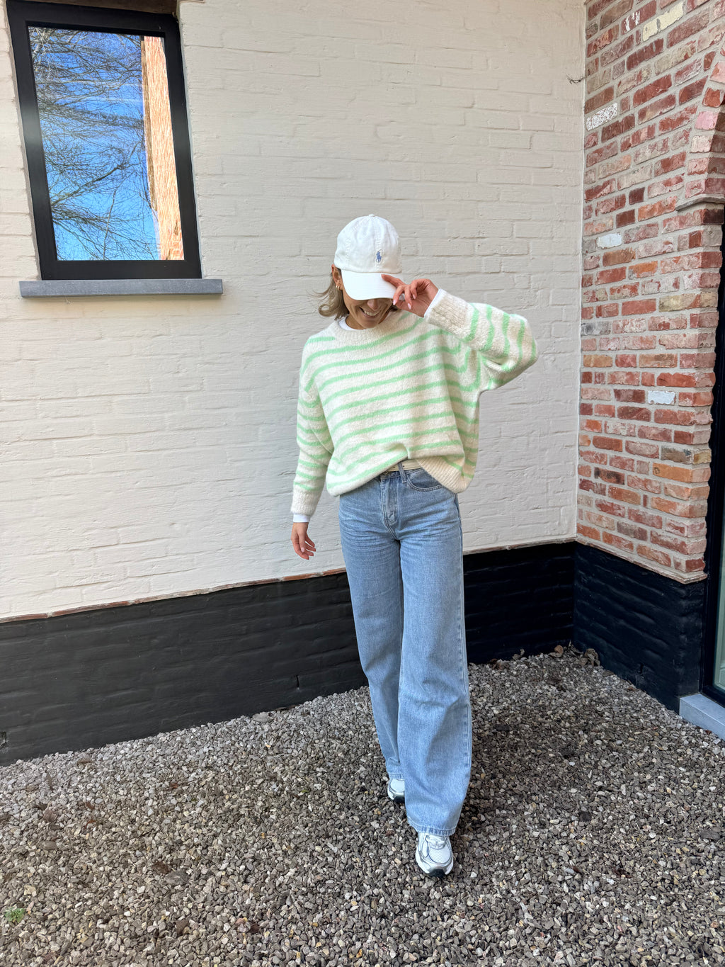 Alfie striped knit crème/groen