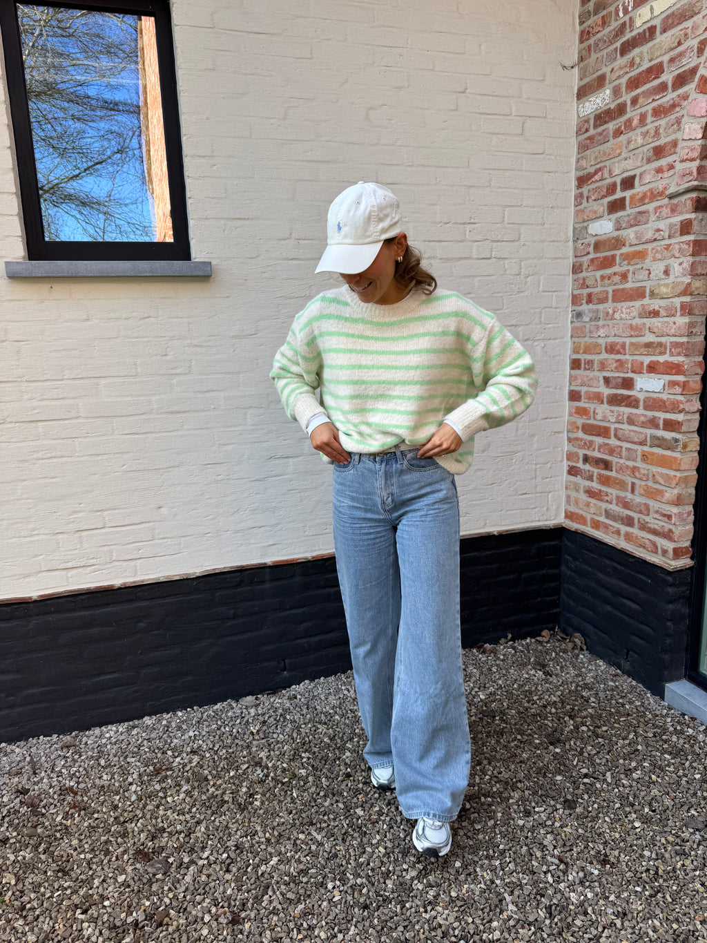 Alfie striped knit crème/groen