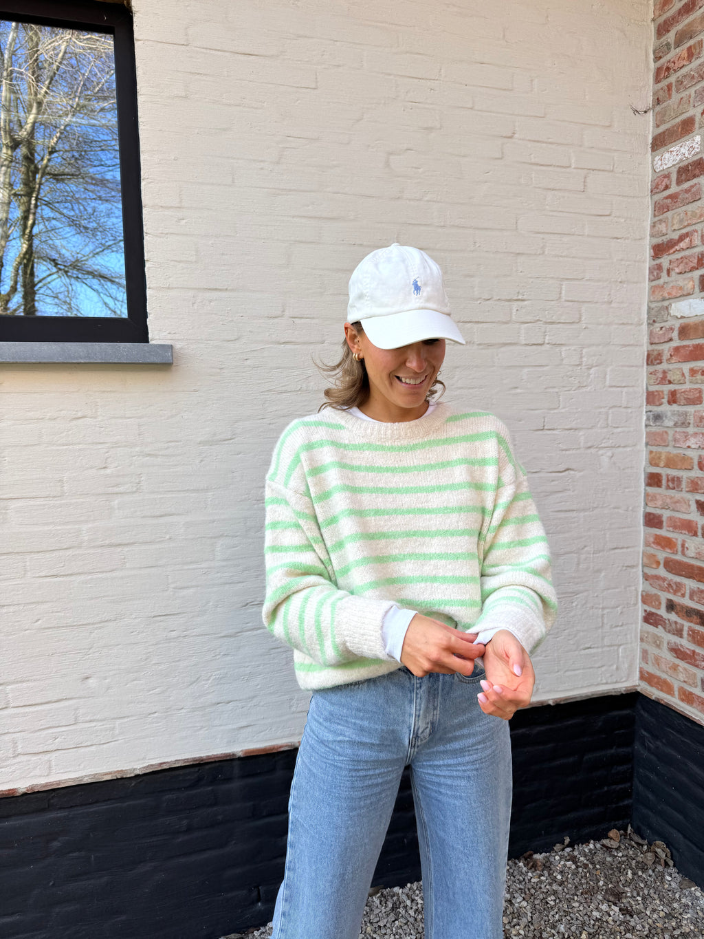 Alfie striped knit crème/groen