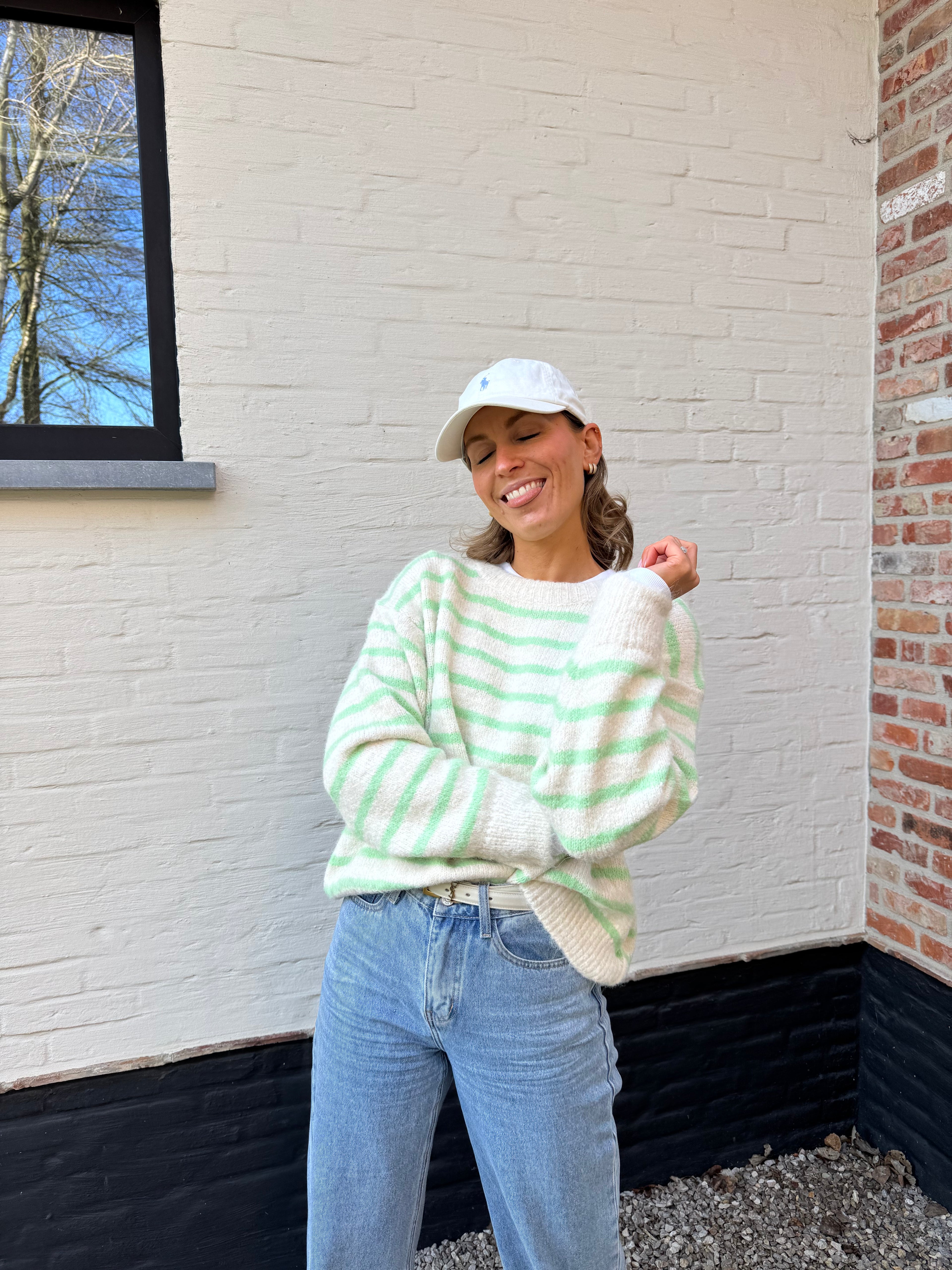 Alfie striped knit crème/groen