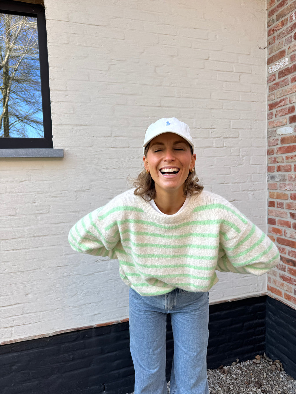 Alfie striped knit crème/groen