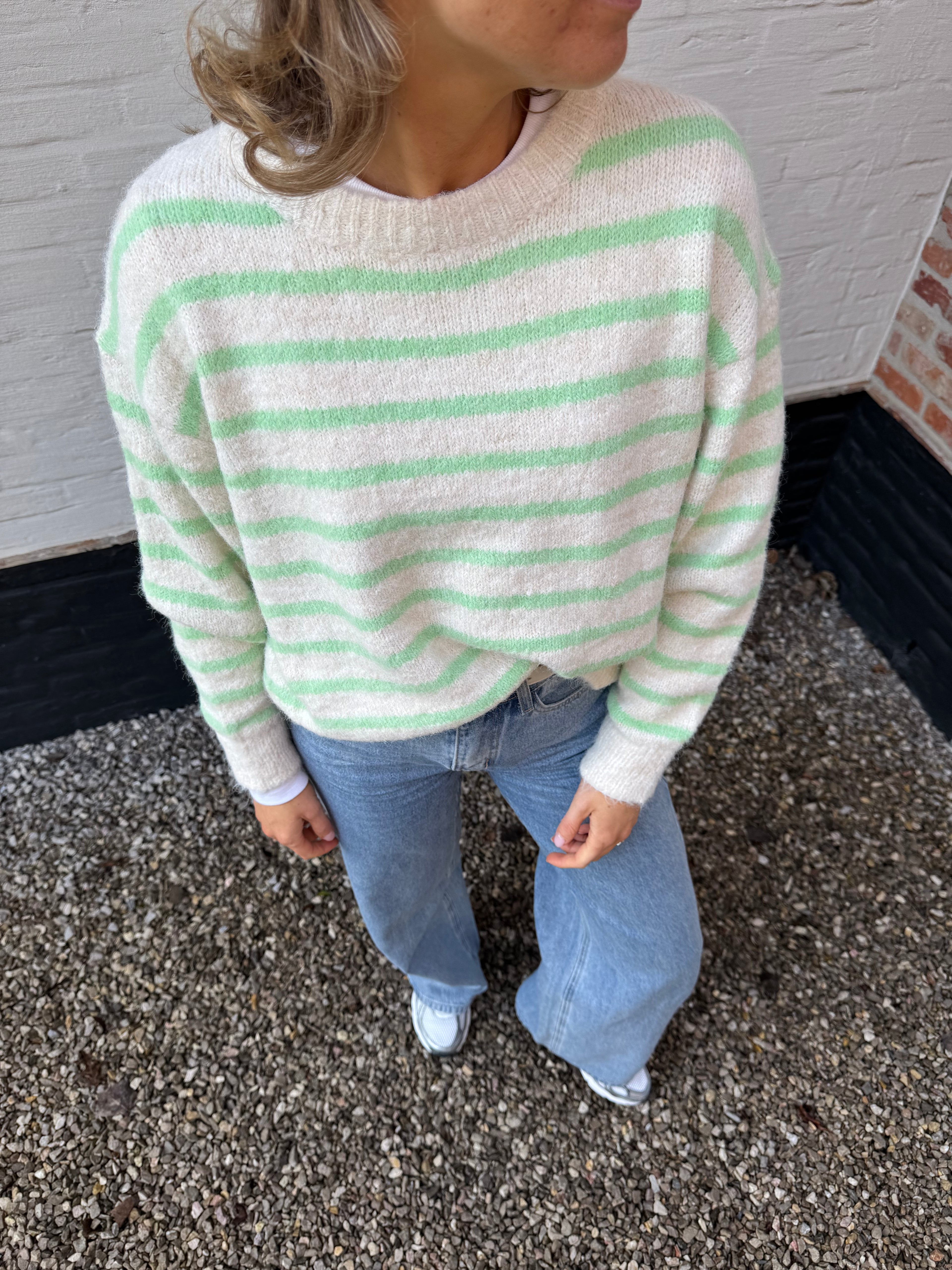 Alfie striped knit crème/groen