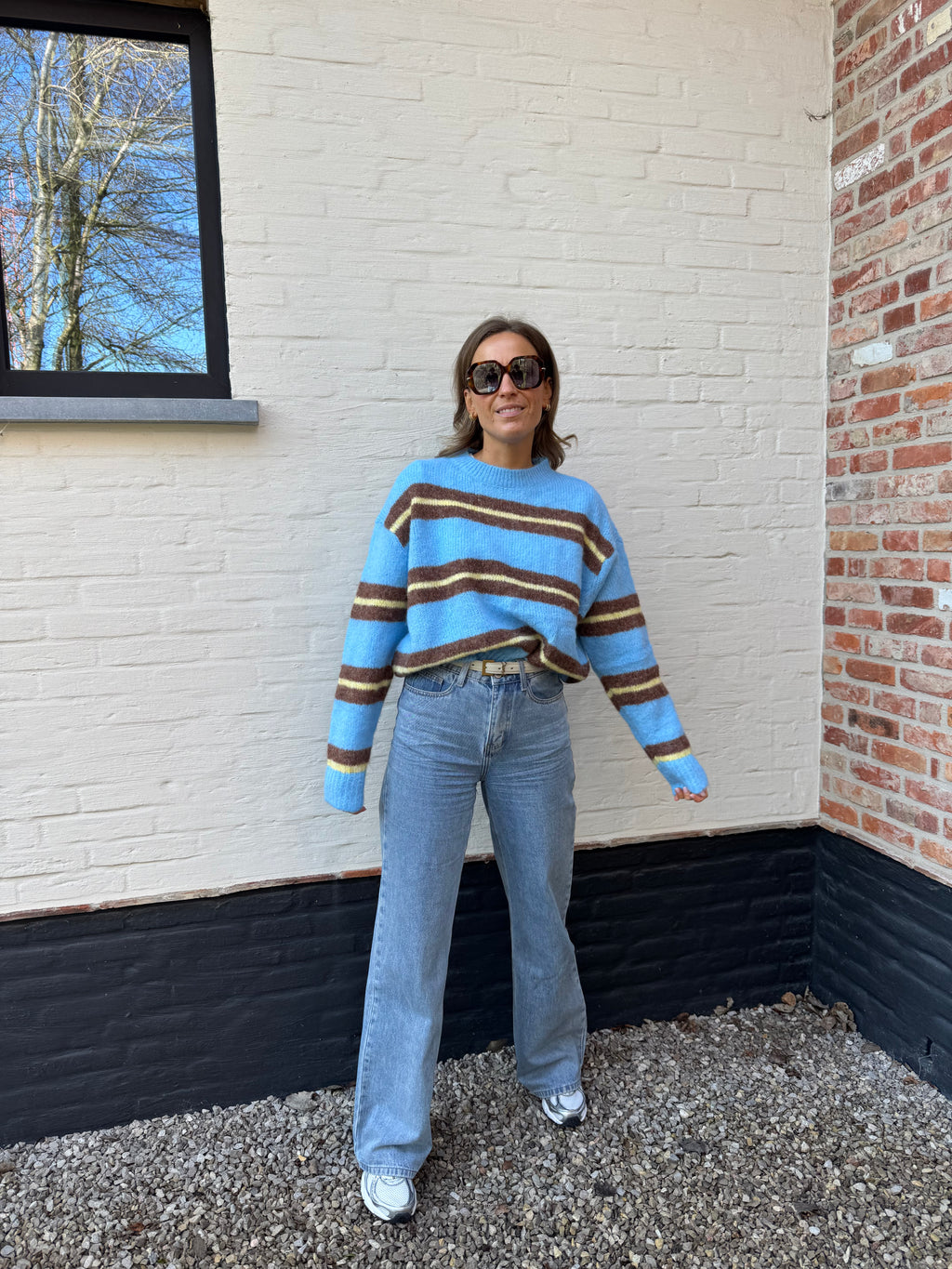 Leontine gestreepte knit blauw