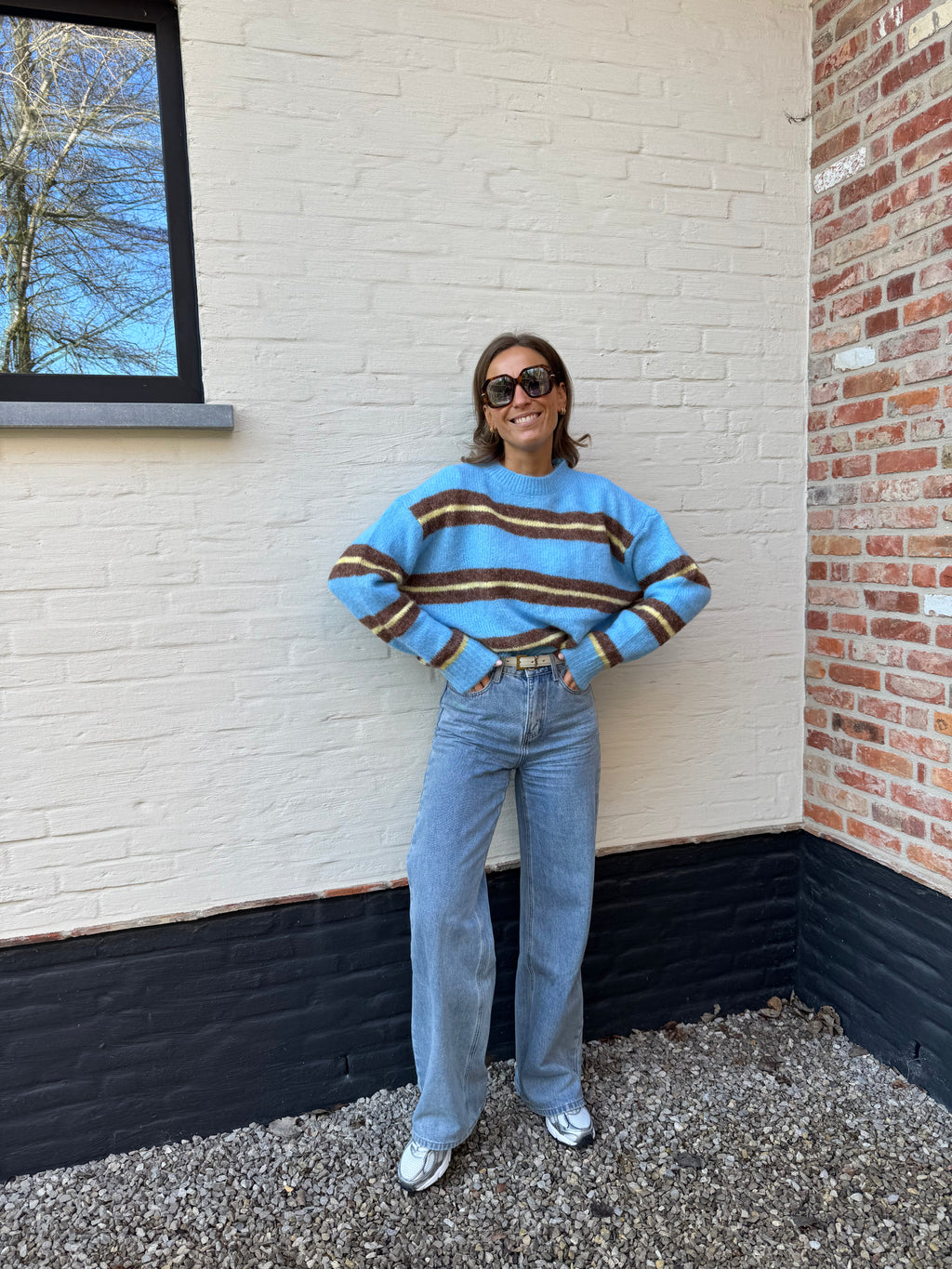 Leontine gestreepte knit blauw