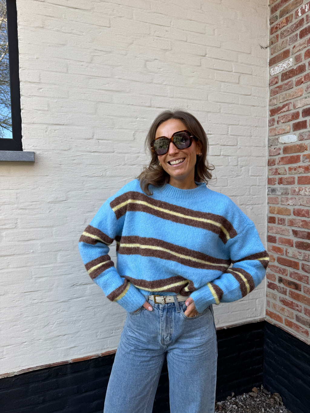 Leontine gestreepte knit blauw