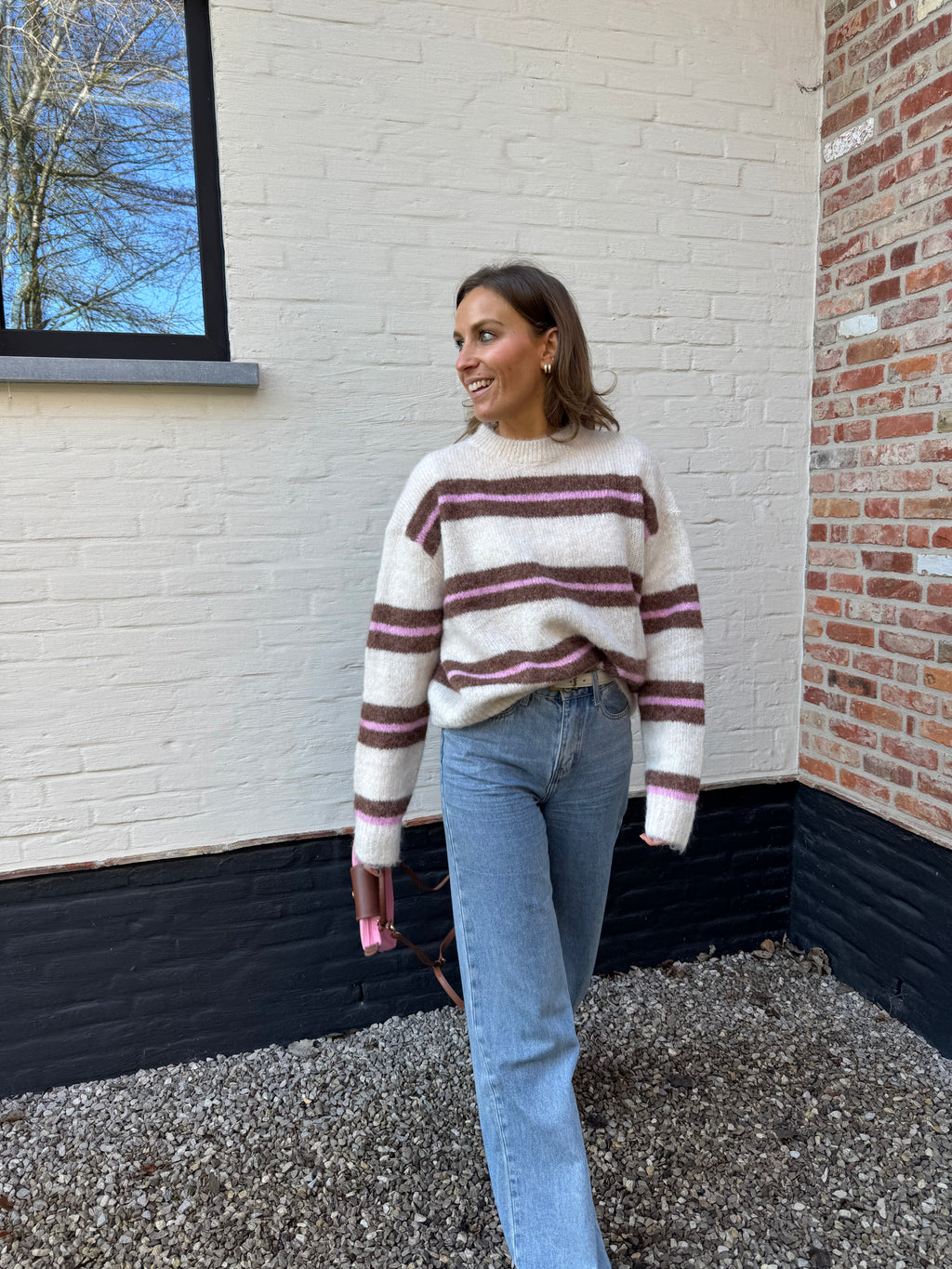 Leontine gestreepte knit beige