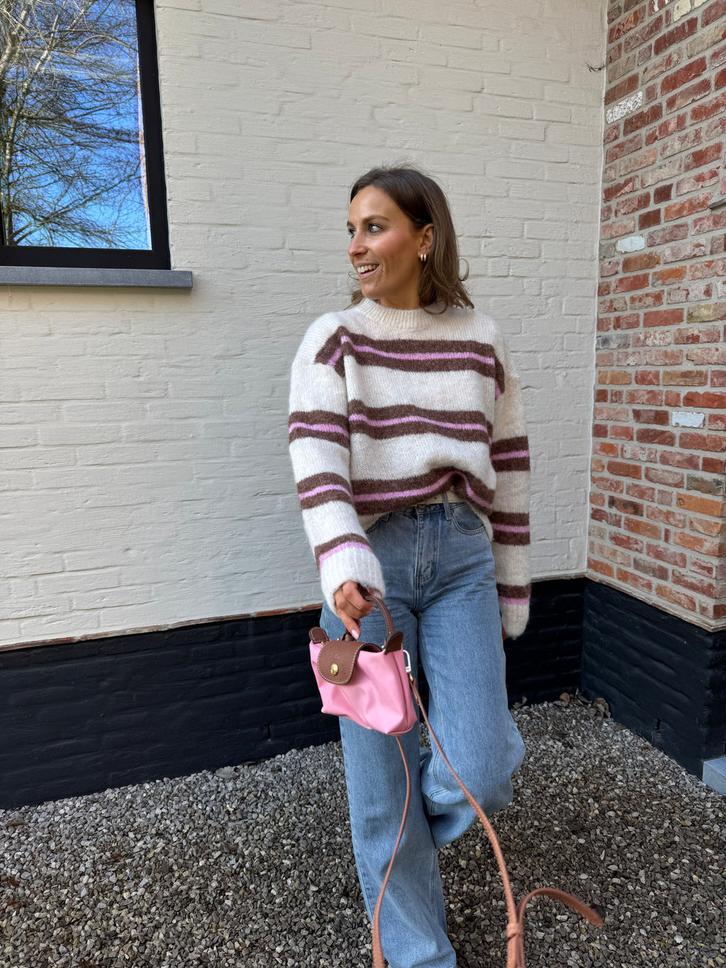 Leontine gestreepte knit beige