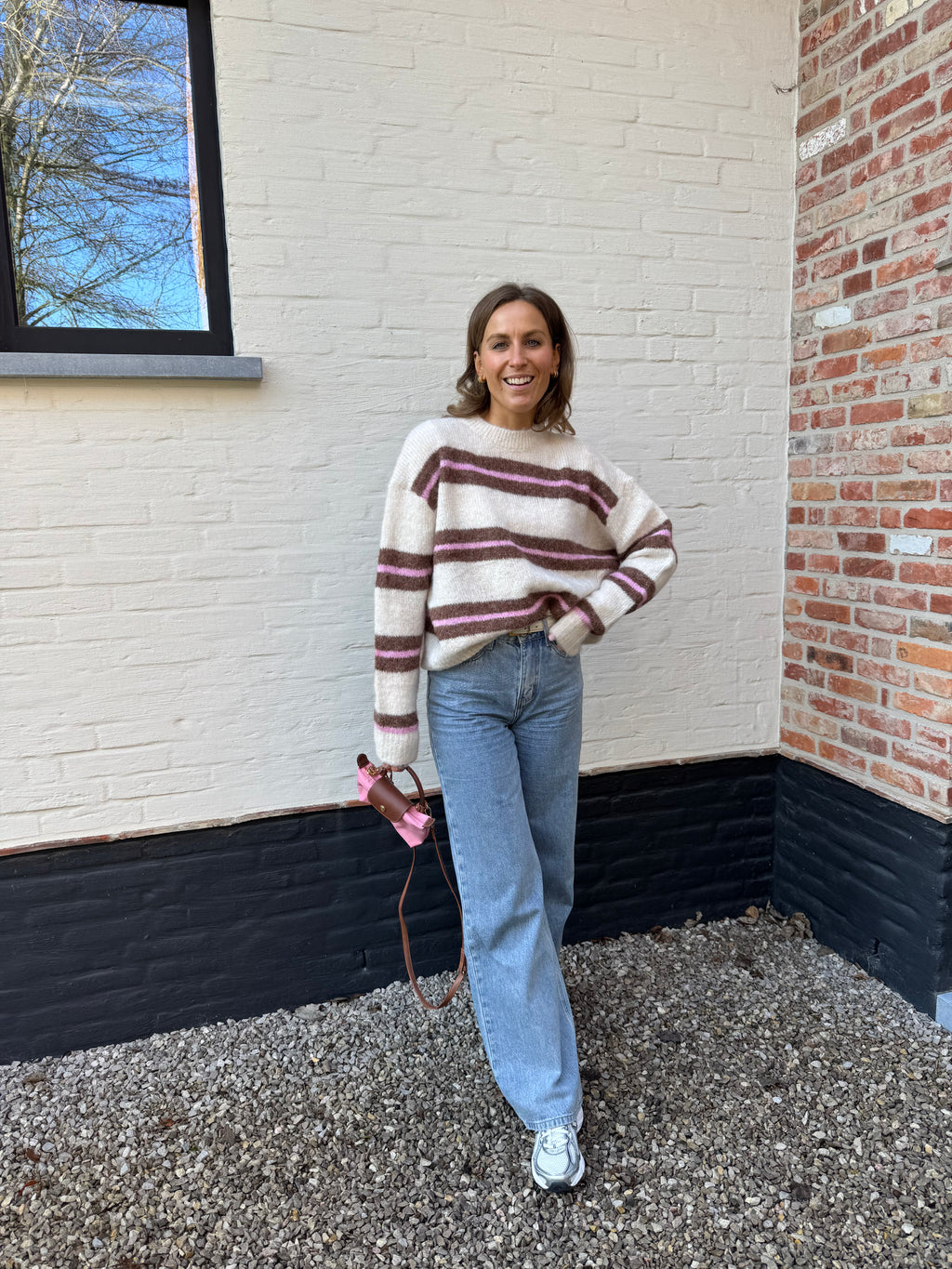 Leontine gestreepte knit beige