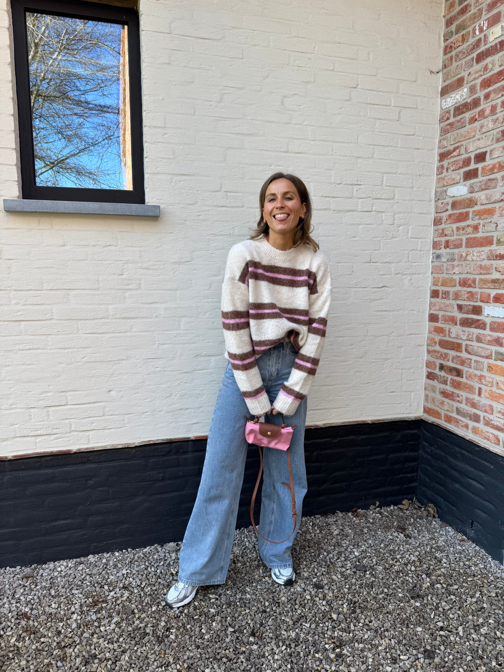 Leontine gestreepte knit beige