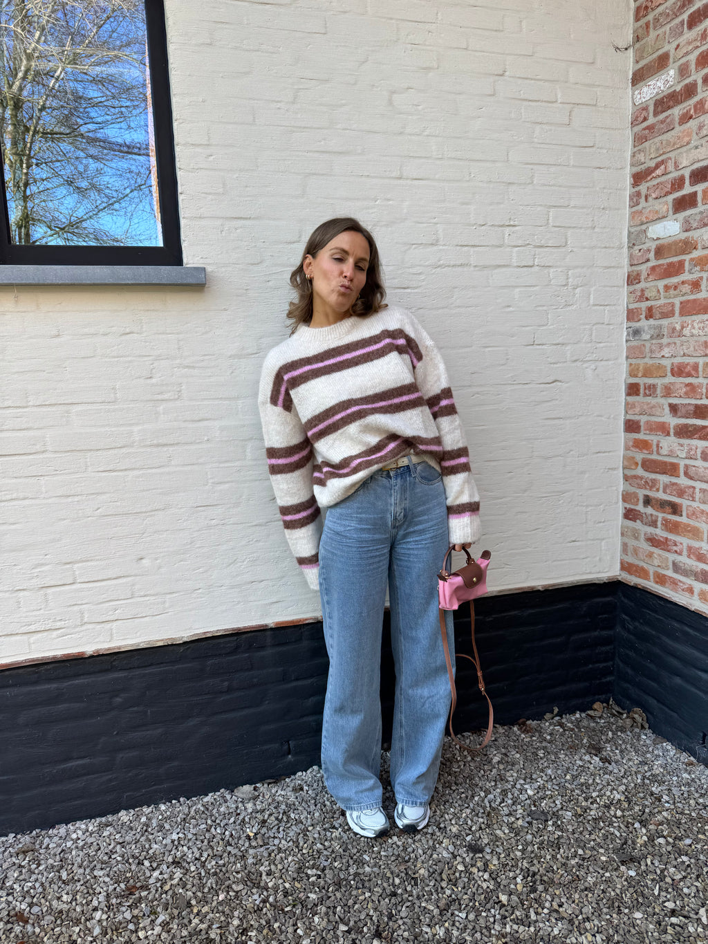 Leontine gestreepte knit beige