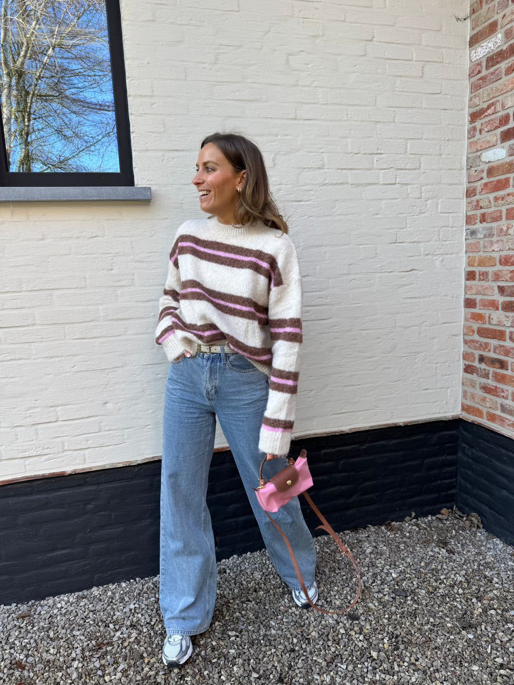 Leontine gestreepte knit beige