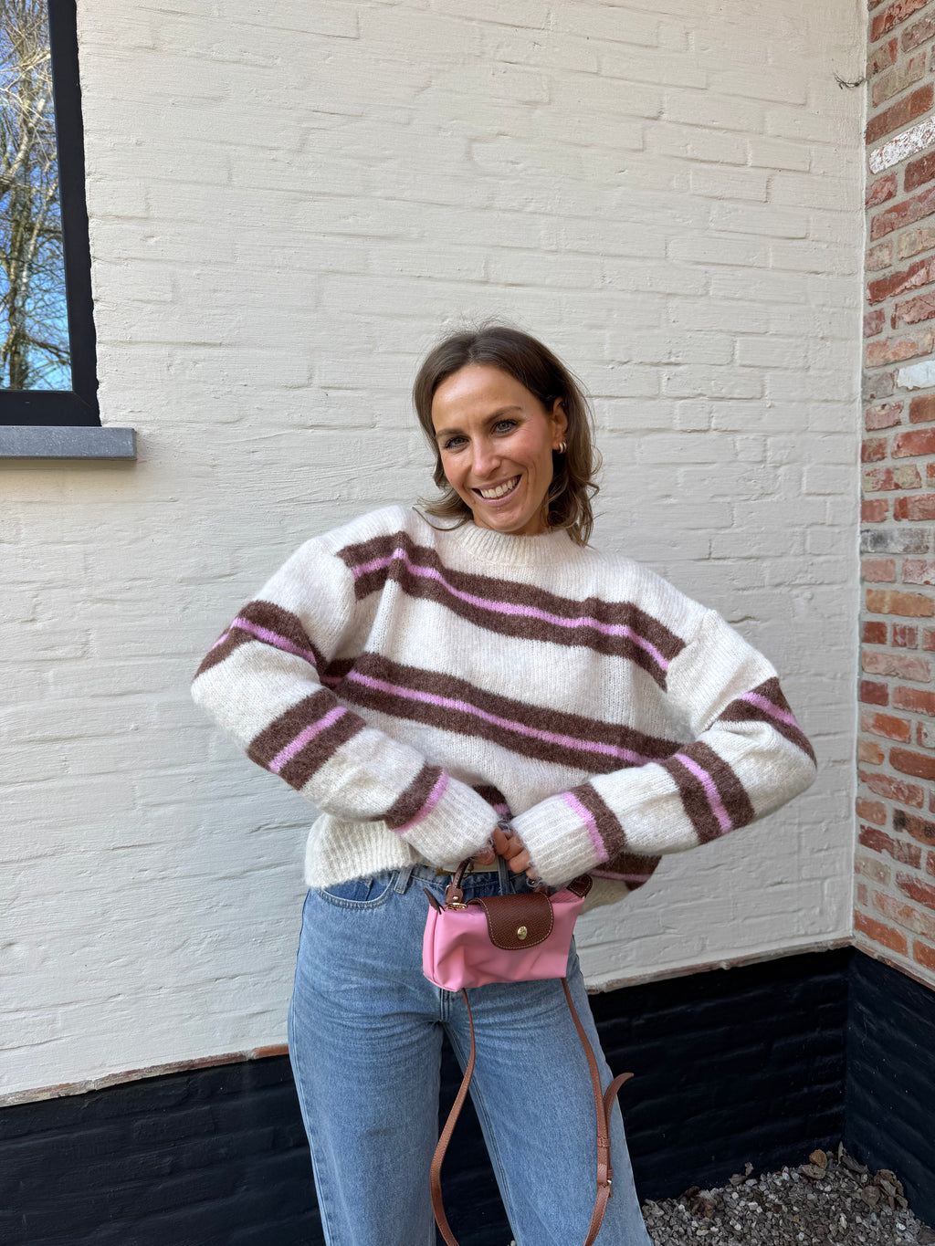 Leontine gestreepte knit beige