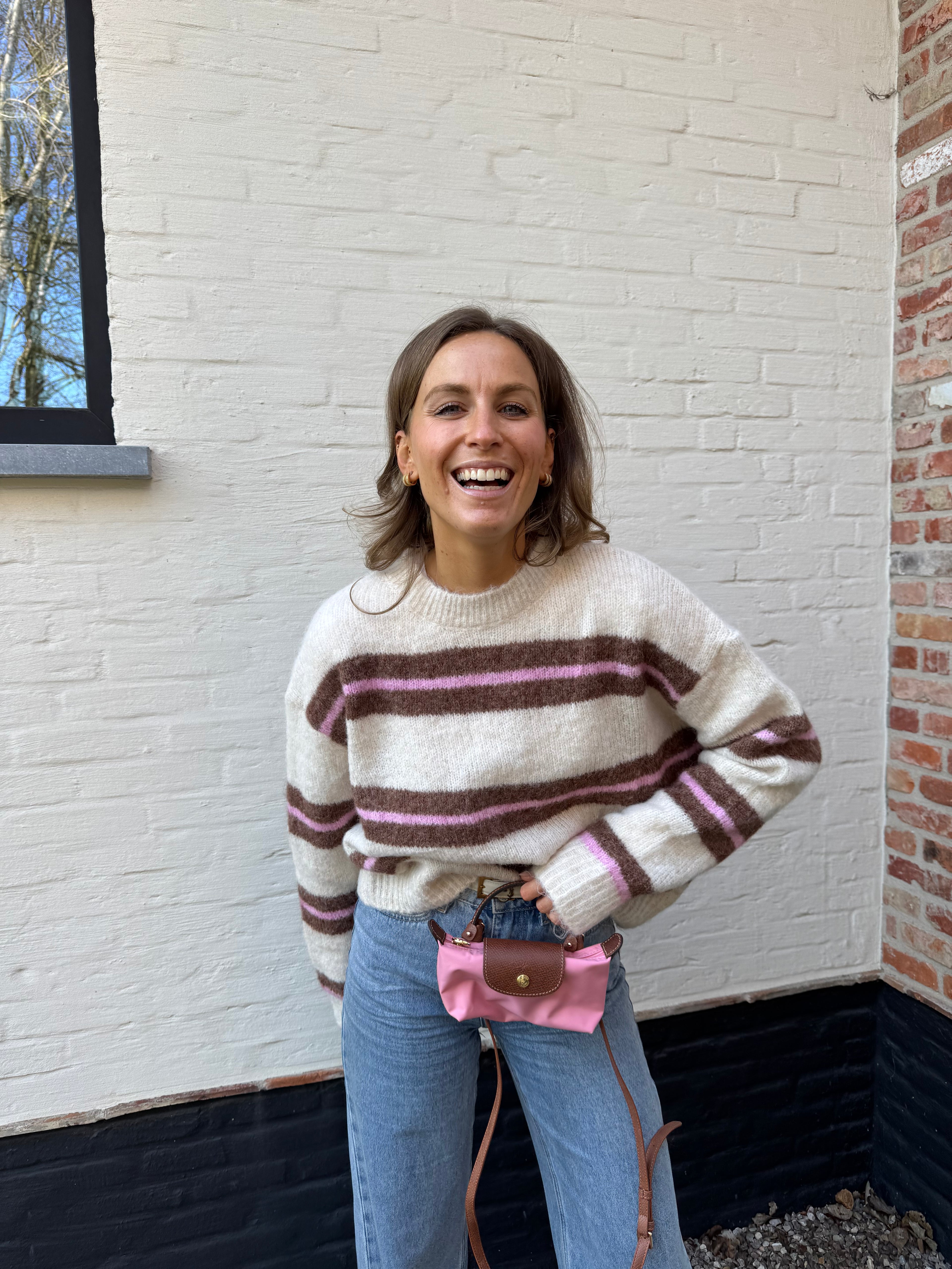 Leontine gestreepte knit beige