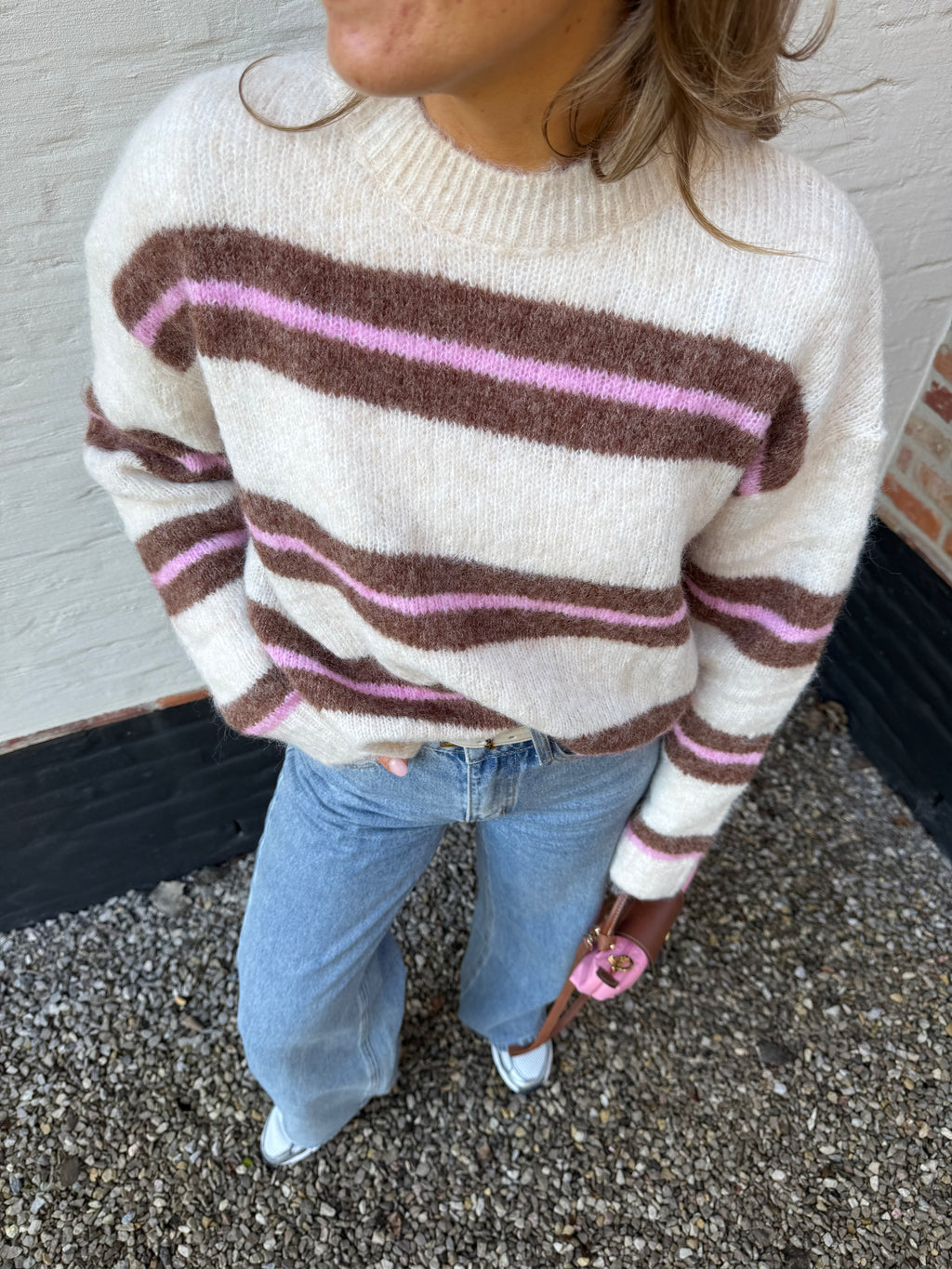 Leontine gestreepte knit beige