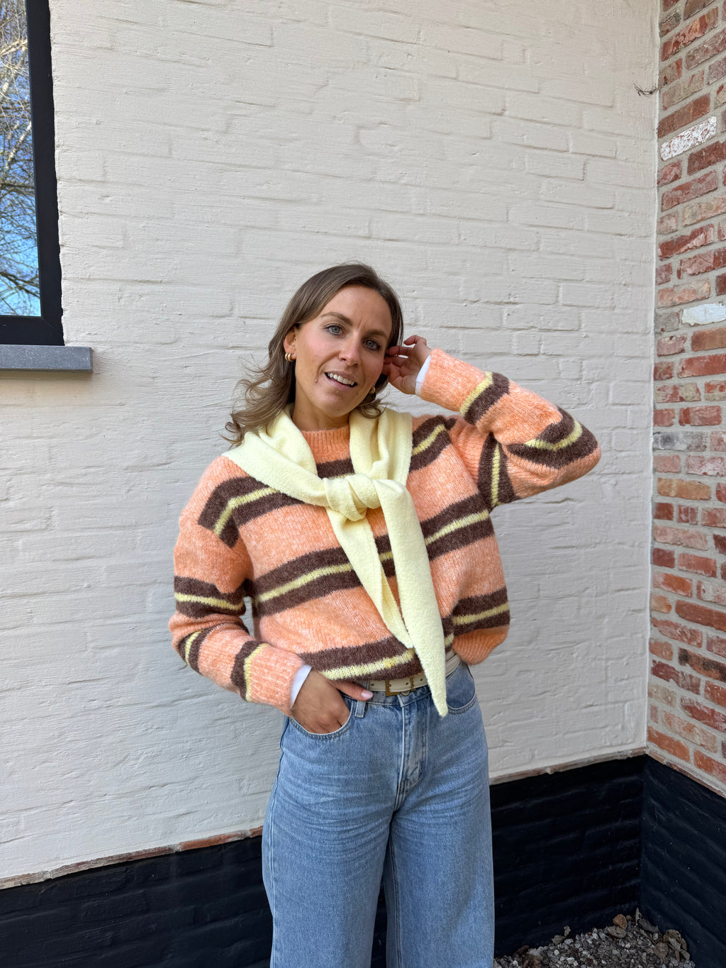 Leontine gestreepte knit oranje