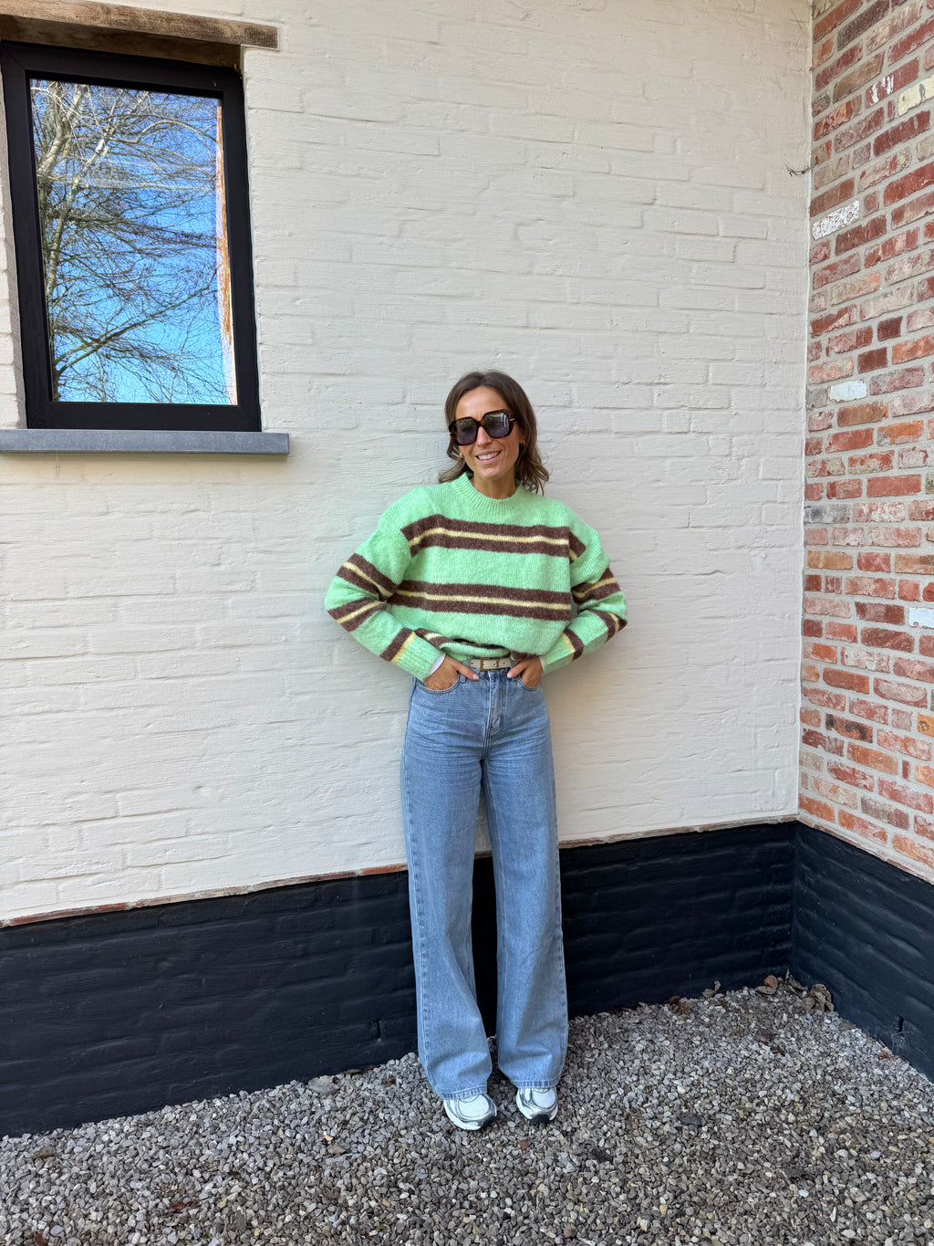 Leontine gestreepte knit groen